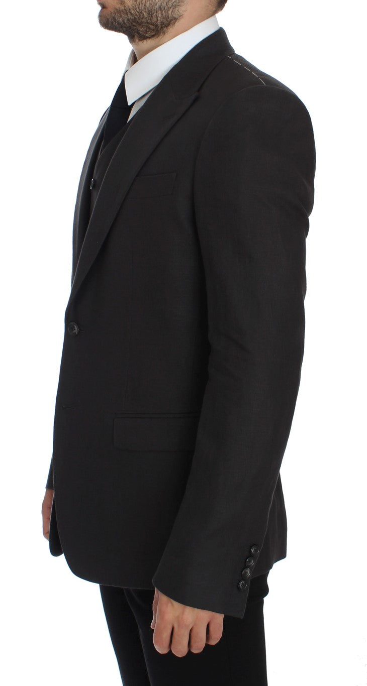 Dolce & Gabbana Grey Slim Fit Linen Blazer-2