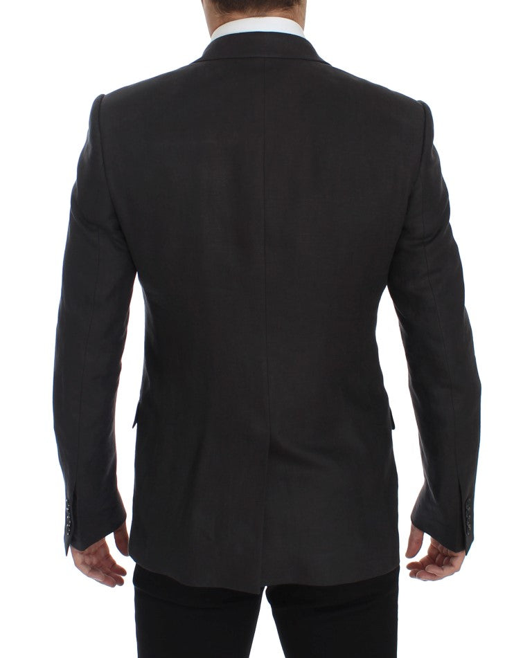 Dolce & Gabbana Grey Slim Fit Linen Blazer-3