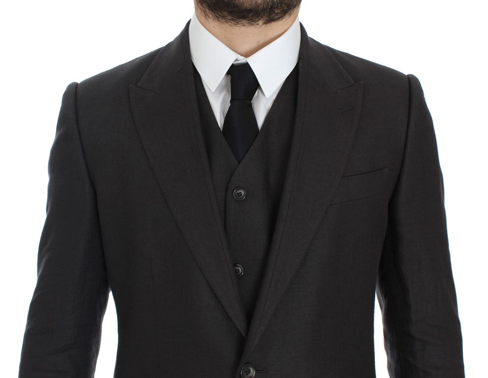 Dolce & Gabbana Grey Slim Fit Linen Blazer-4