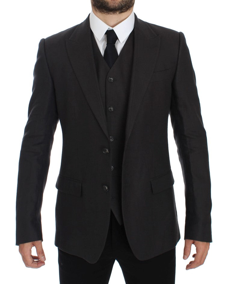 Dolce & Gabbana Grey Slim Fit Linen Blazer-5