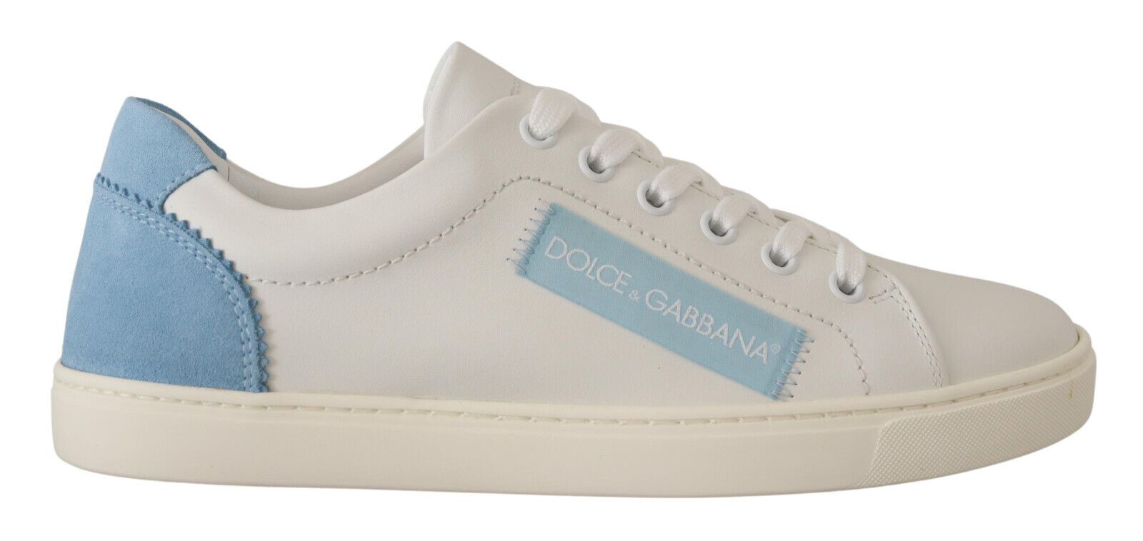 Dolce & Gabbana White Blue Leather Low Top Sneakers Shoes-1