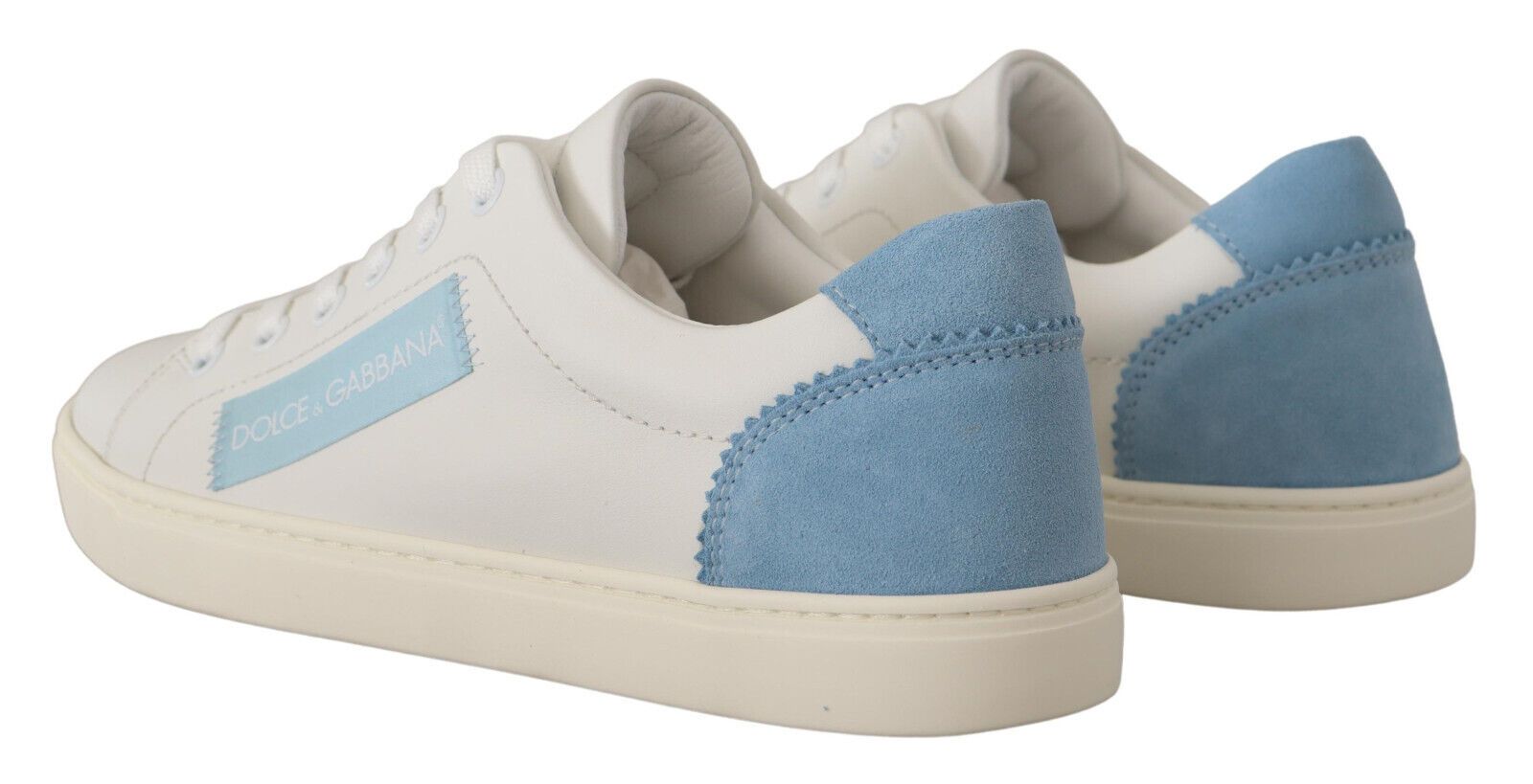 Dolce & Gabbana White Blue Leather Low Top Sneakers Shoes-3