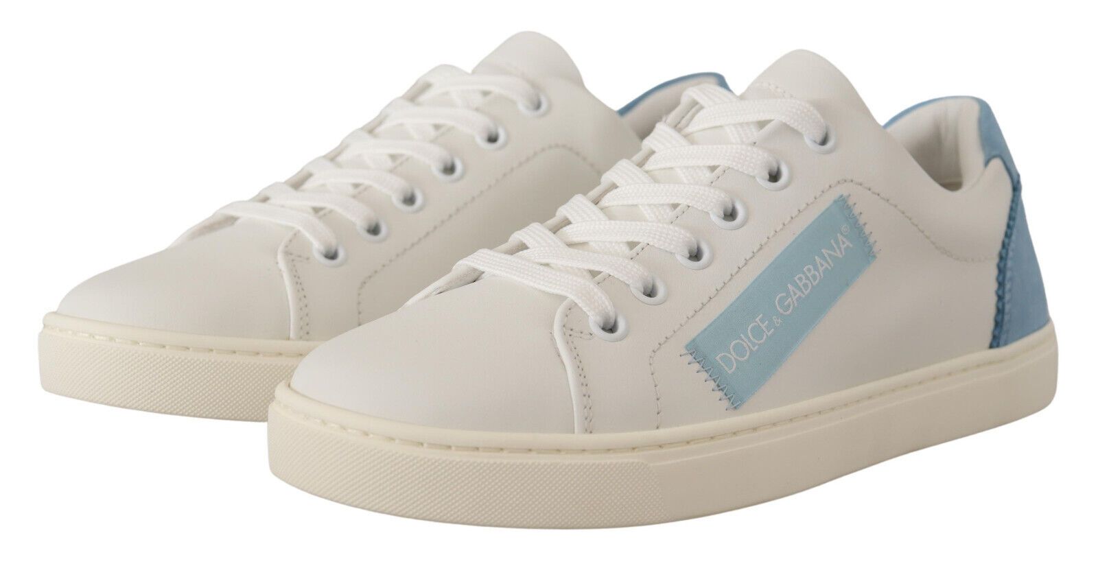 Dolce & Gabbana White Blue Leather Low Top Sneakers Shoes-4