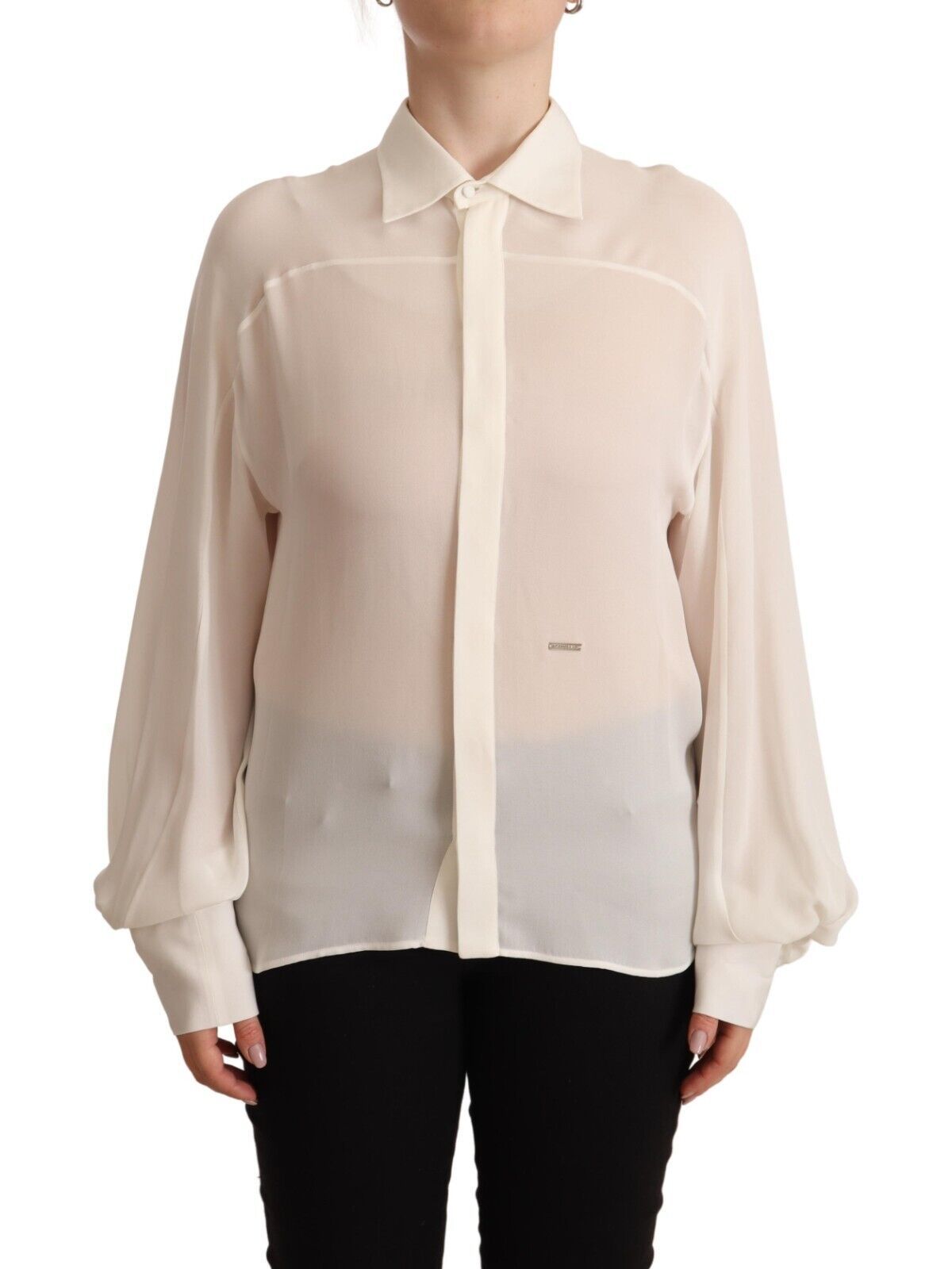 Dsquared² Off White Silk Long Sleeves Collared Blouse Top-1