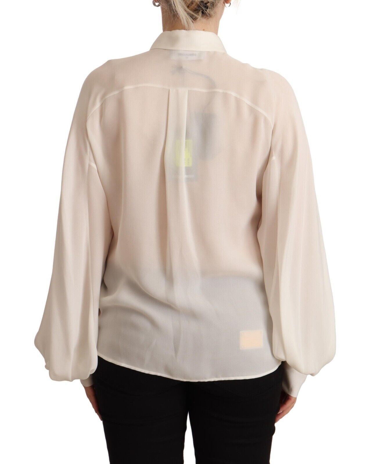 Dsquared² Off White Silk Long Sleeves Collared Blouse Top-3