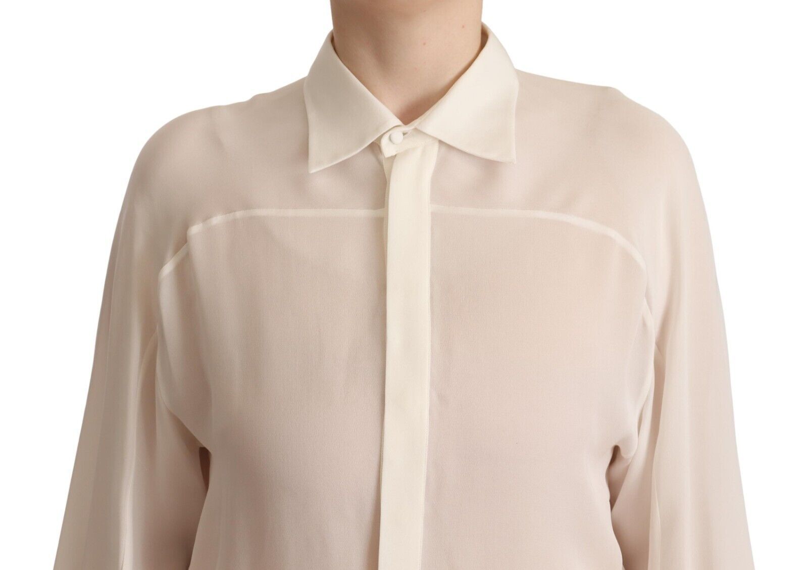 Dsquared² Off White Silk Long Sleeves Collared Blouse Top-4