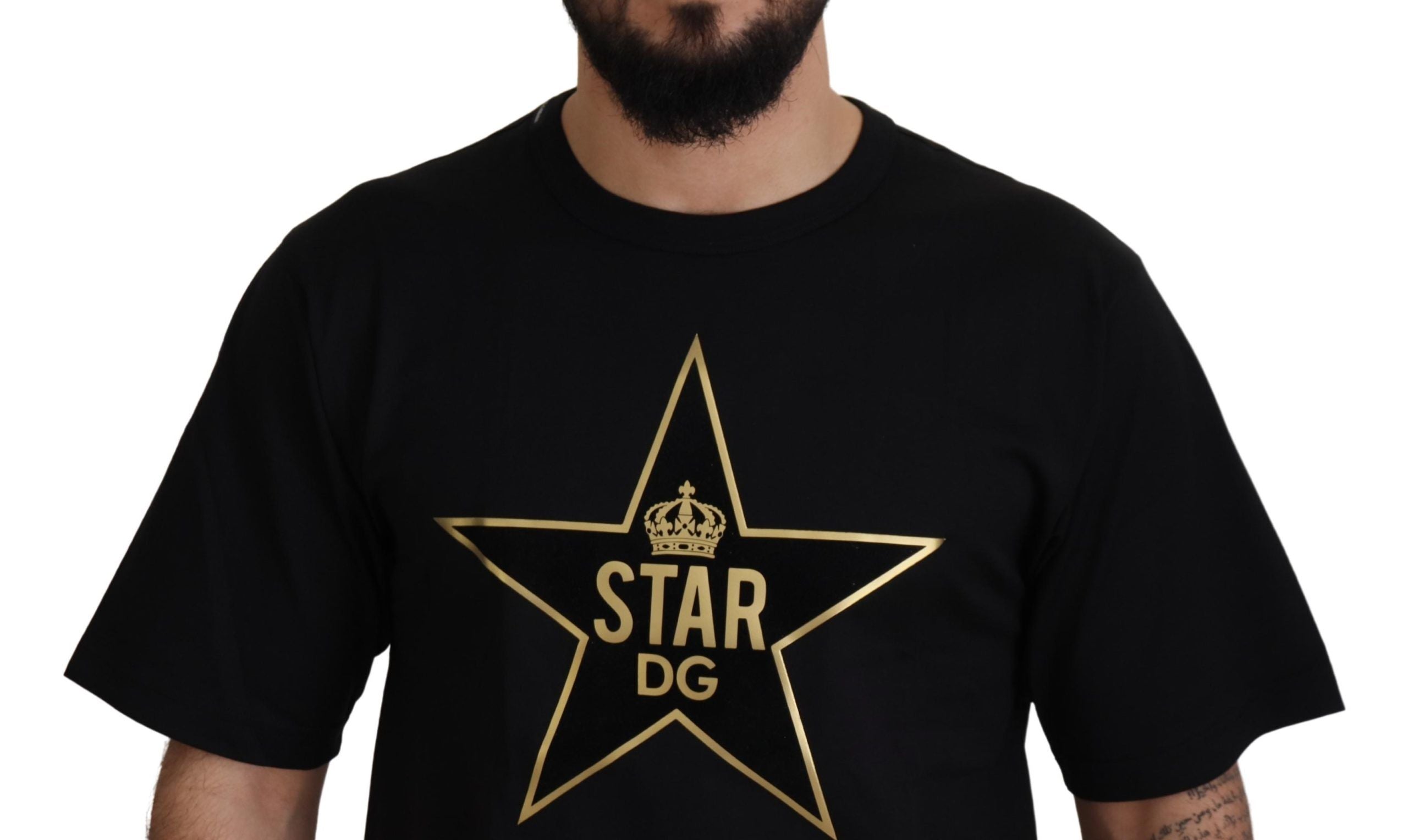 Camiseta de cuello redondo de algodón con corona de estrellas en negro y dorado de Dolce & Gabbana DG-2