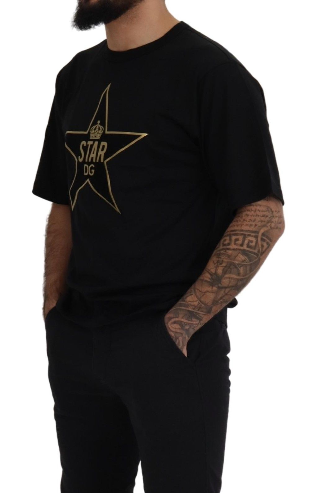 Camiseta de cuello redondo de algodón con corona de estrellas en negro y dorado de Dolce & Gabbana DG-3