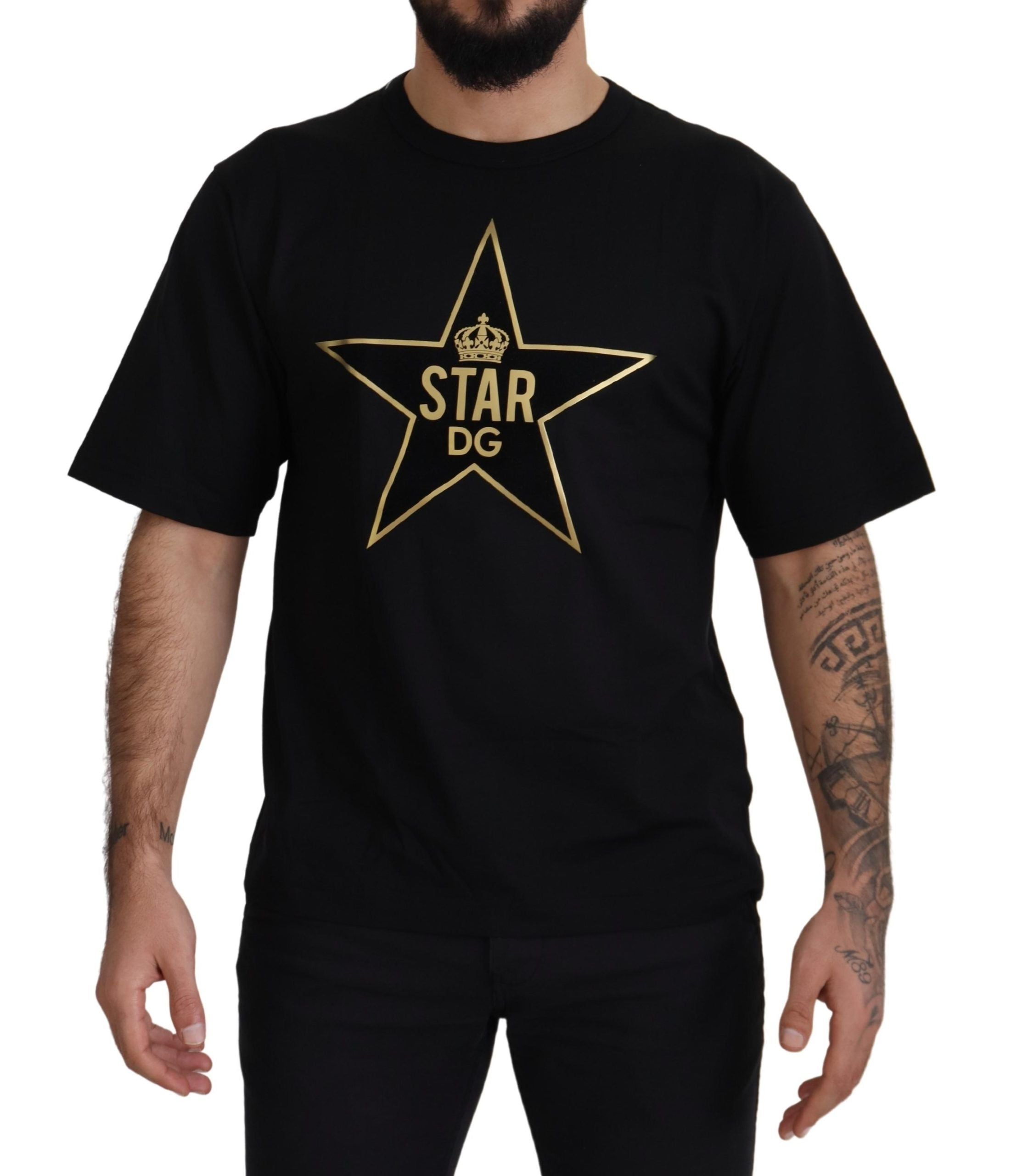 Camiseta de cuello redondo de algodón con corona de estrellas en negro y dorado de Dolce & Gabbana DG-1