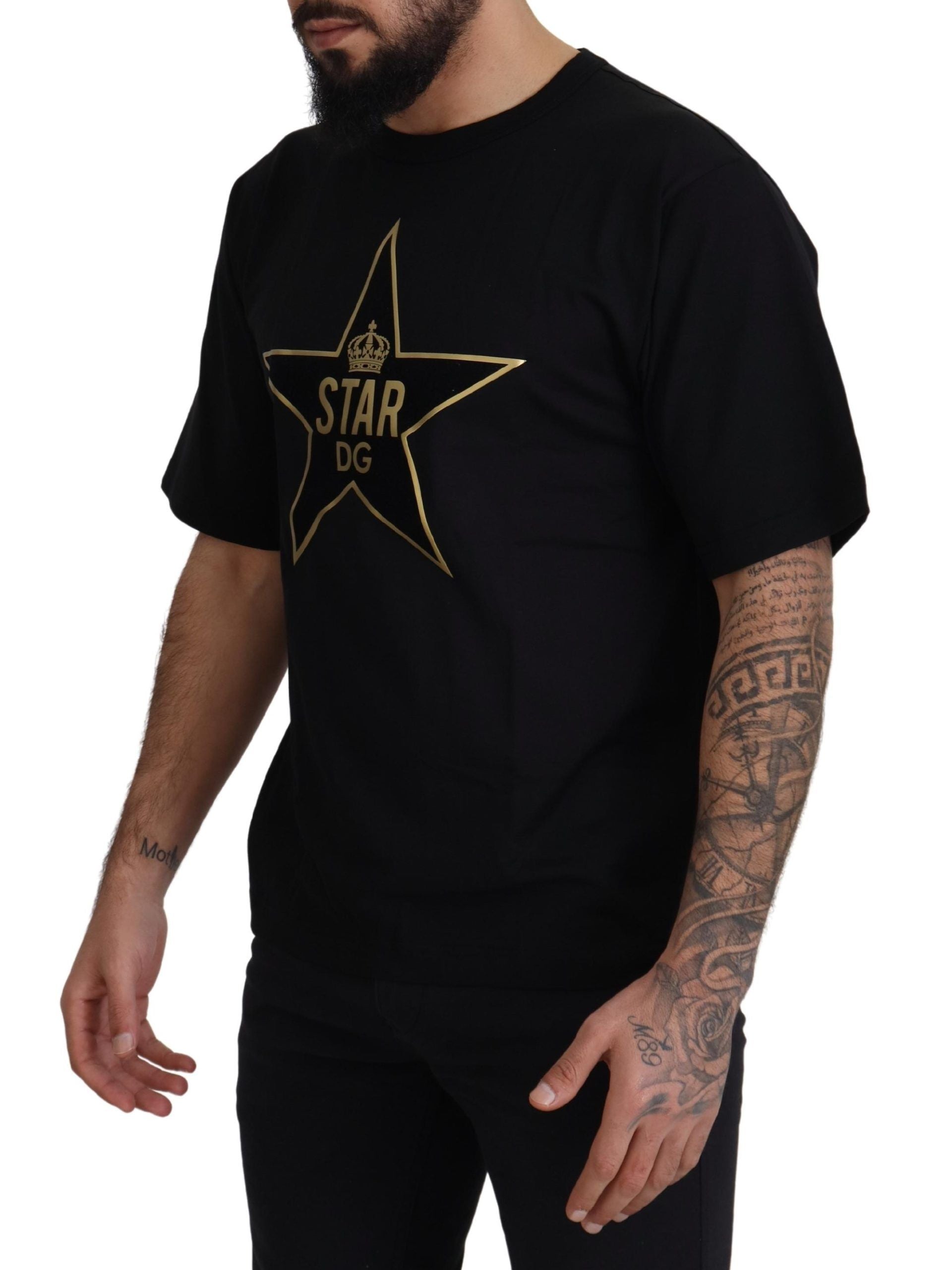 Camiseta de cuello redondo de algodón con corona de estrellas en negro y dorado de Dolce & Gabbana DG-4