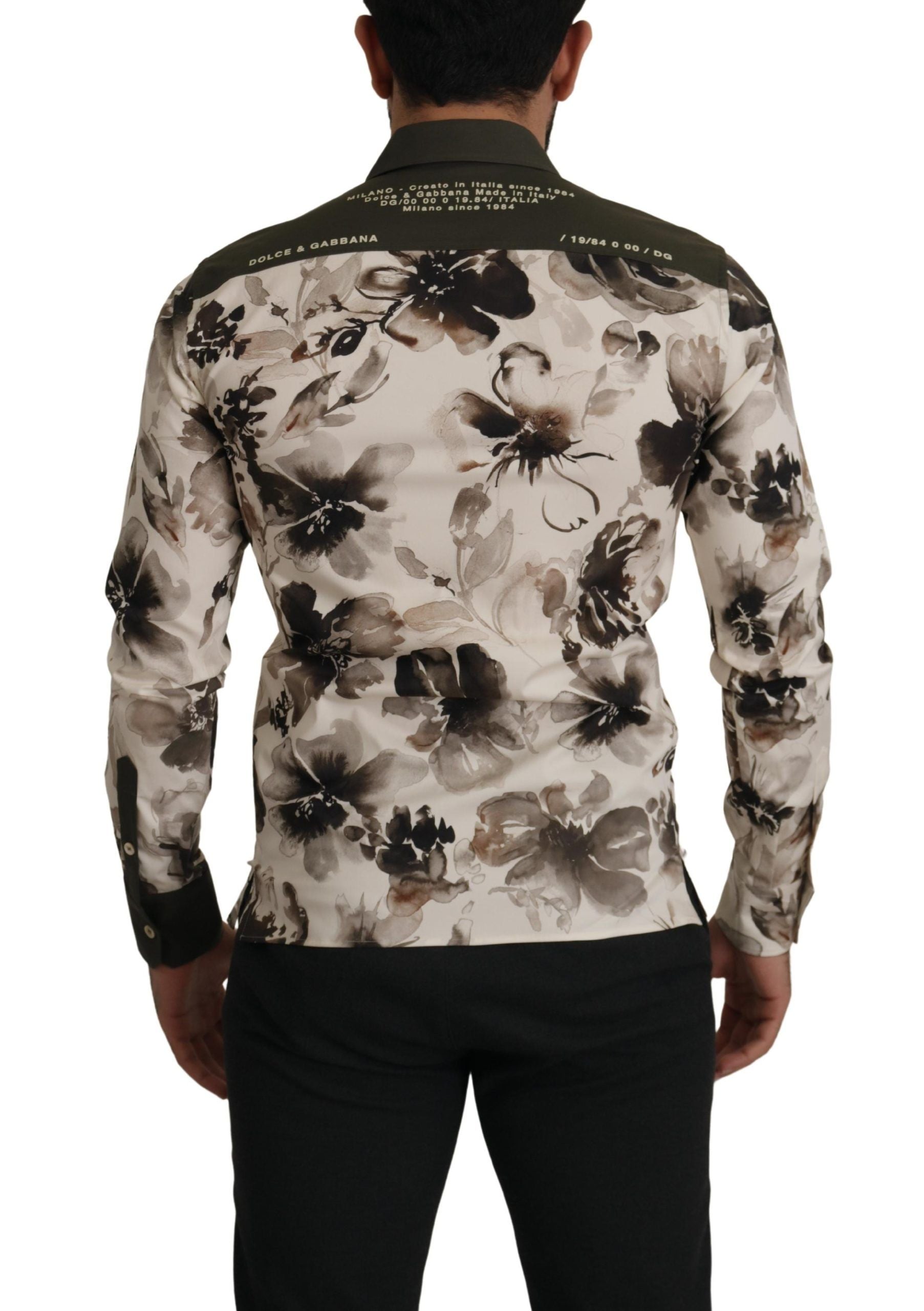 Dolce & Gabbana Grün Beige Geblümtes Baumwoll-Stretch-Exklusiv-Hemd-3