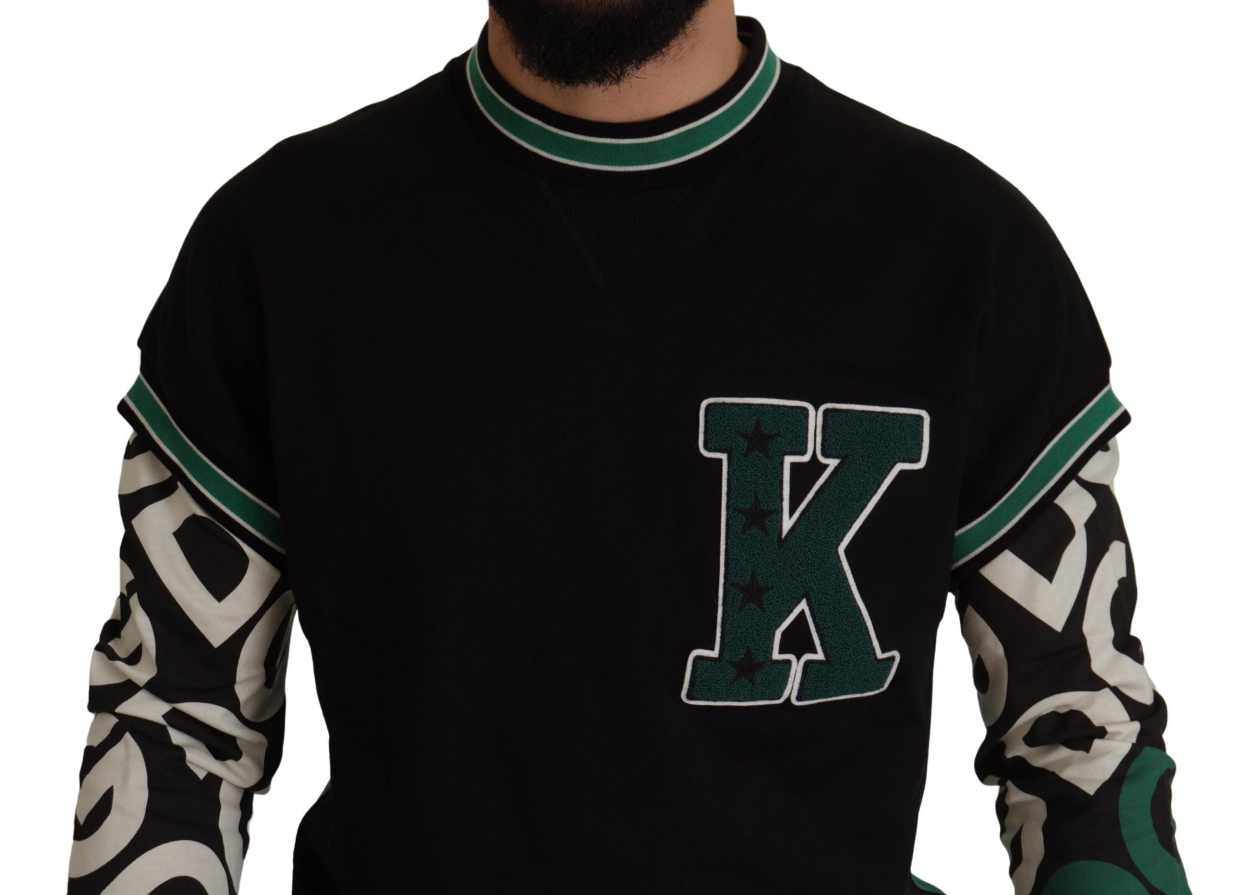 Dolce & Gabbana Black and Green Cotton KING Star Crew Neck Sweater-4