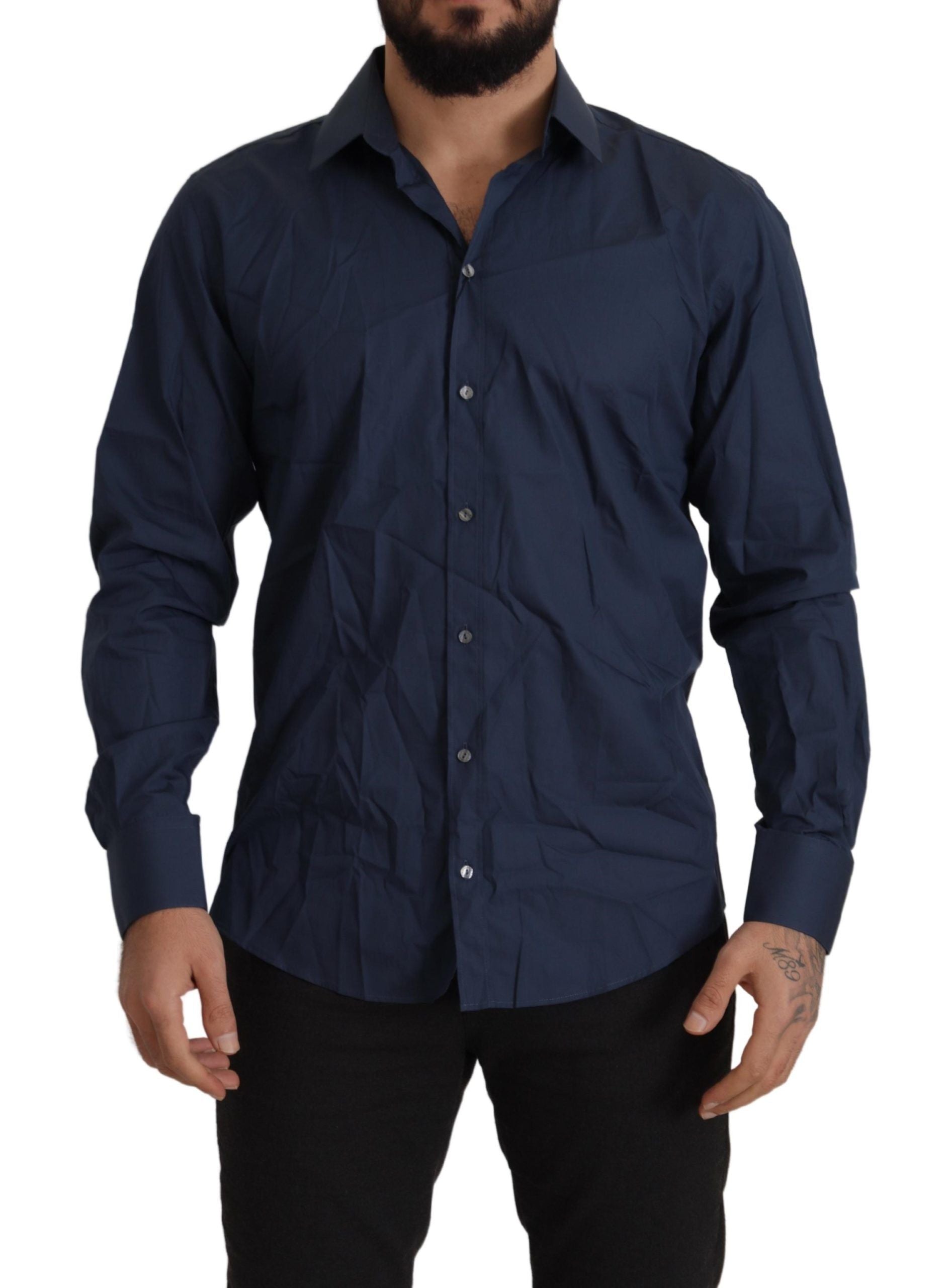 Dolce & Gabbana Blaues Baumwollhemd MARTINI Slim Fit Dress Shirt-1