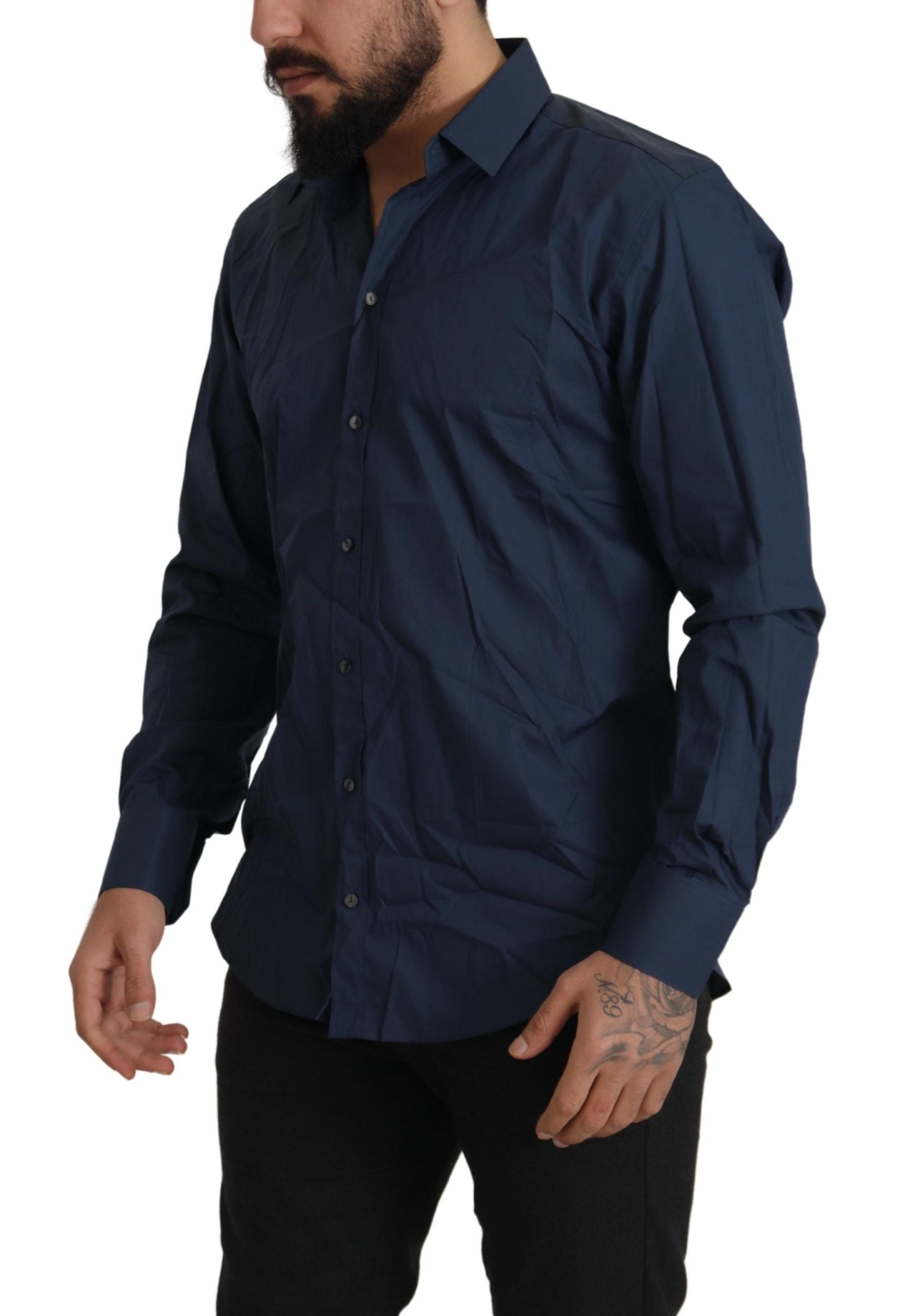 Dolce & Gabbana Blaues Baumwollhemd MARTINI Slim Fit Dress Shirt-4