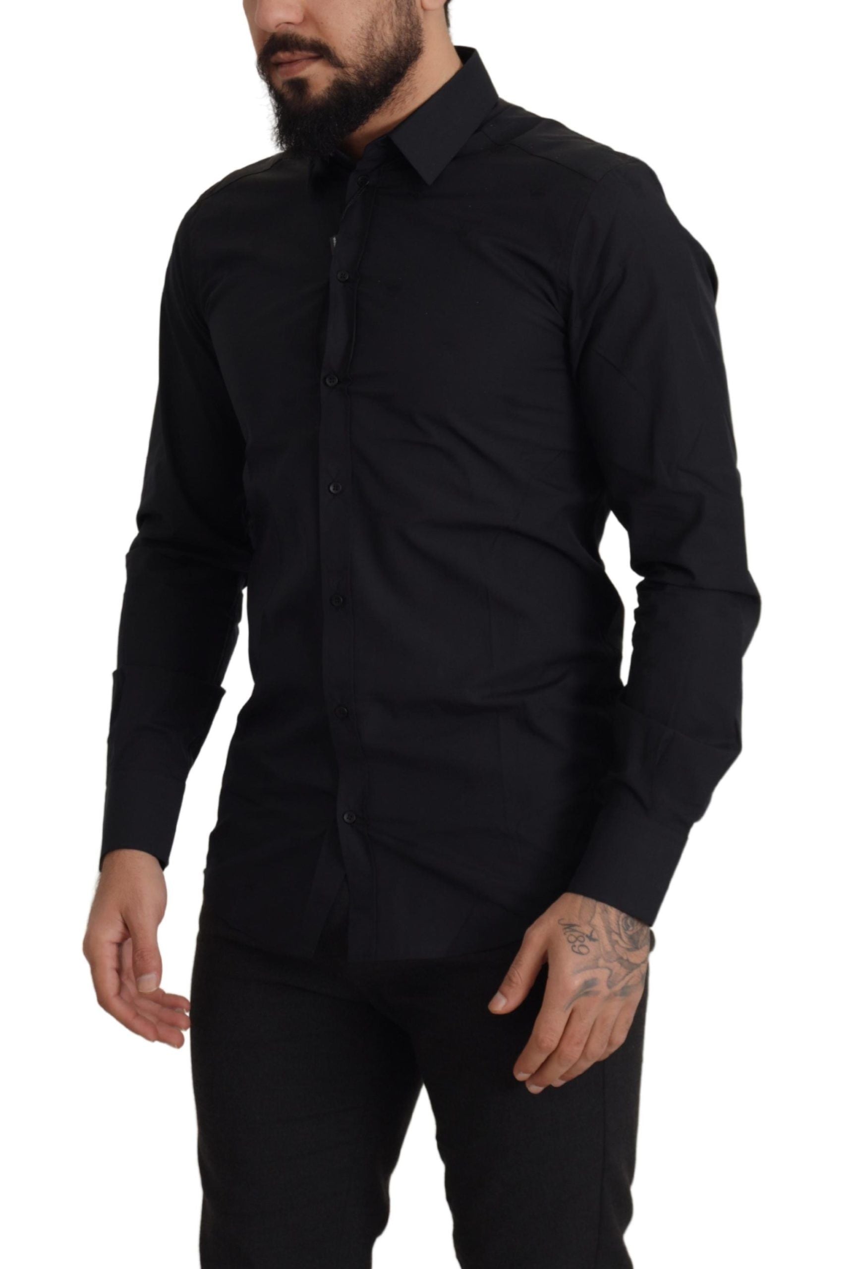 Dolce & Gabbana Black Cotton GOLD Slim Fit Dress Shirt-2