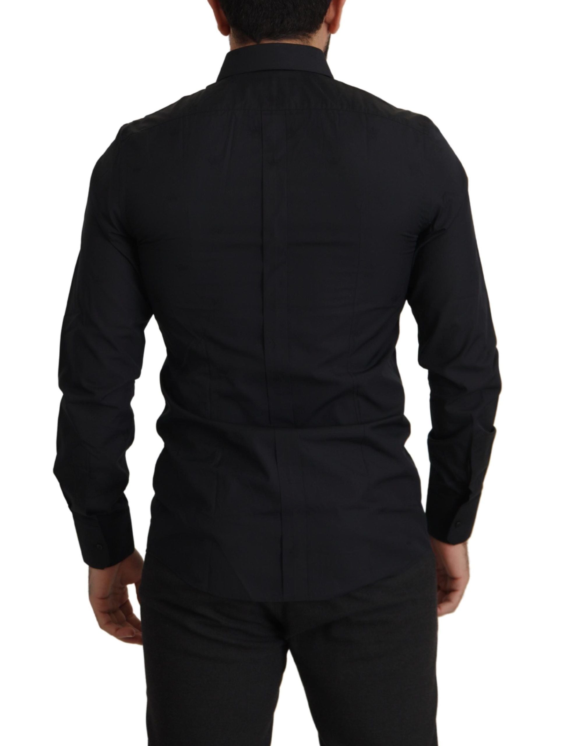 Dolce & Gabbana Black Cotton GOLD Slim Fit Dress Shirt-3
