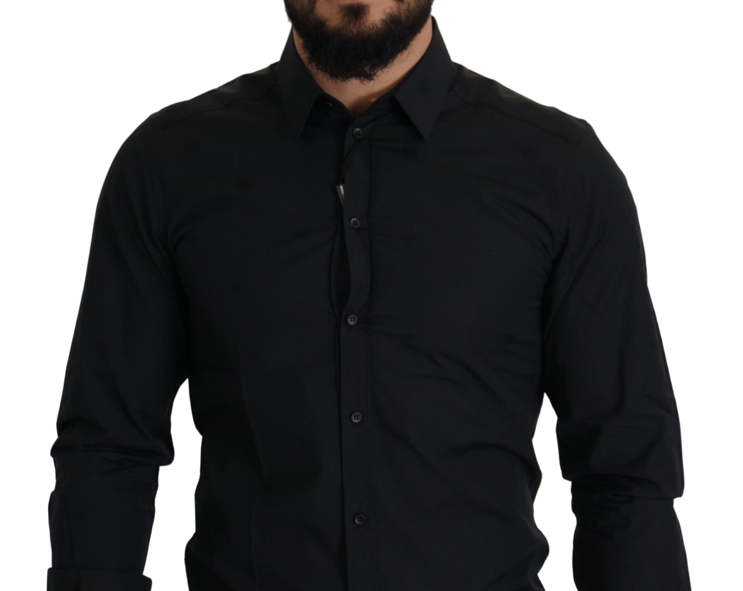 Dolce & Gabbana Black Cotton GOLD Slim Fit Dress Shirt-4