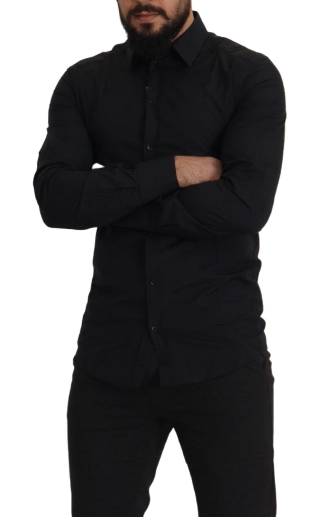 Dolce & Gabbana Black Cotton GOLD Slim Fit Dress Shirt-5