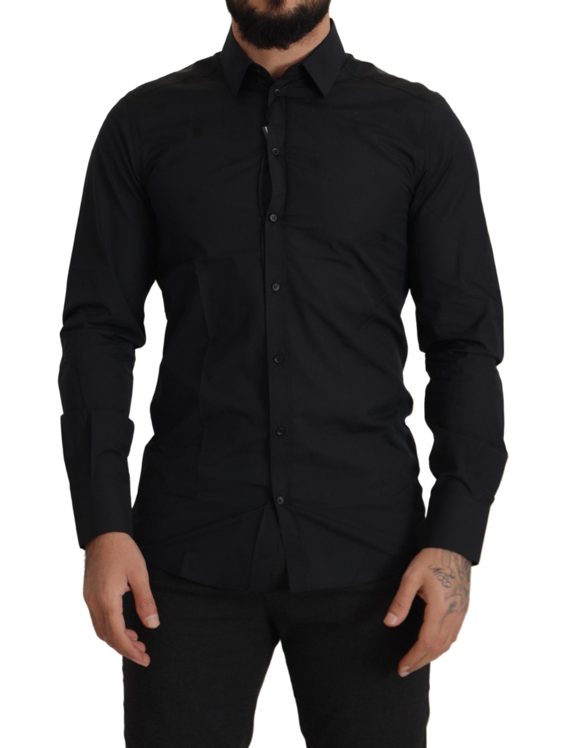 Dolce & Gabbana Black Cotton GOLD Slim Fit Dress Shirt-1