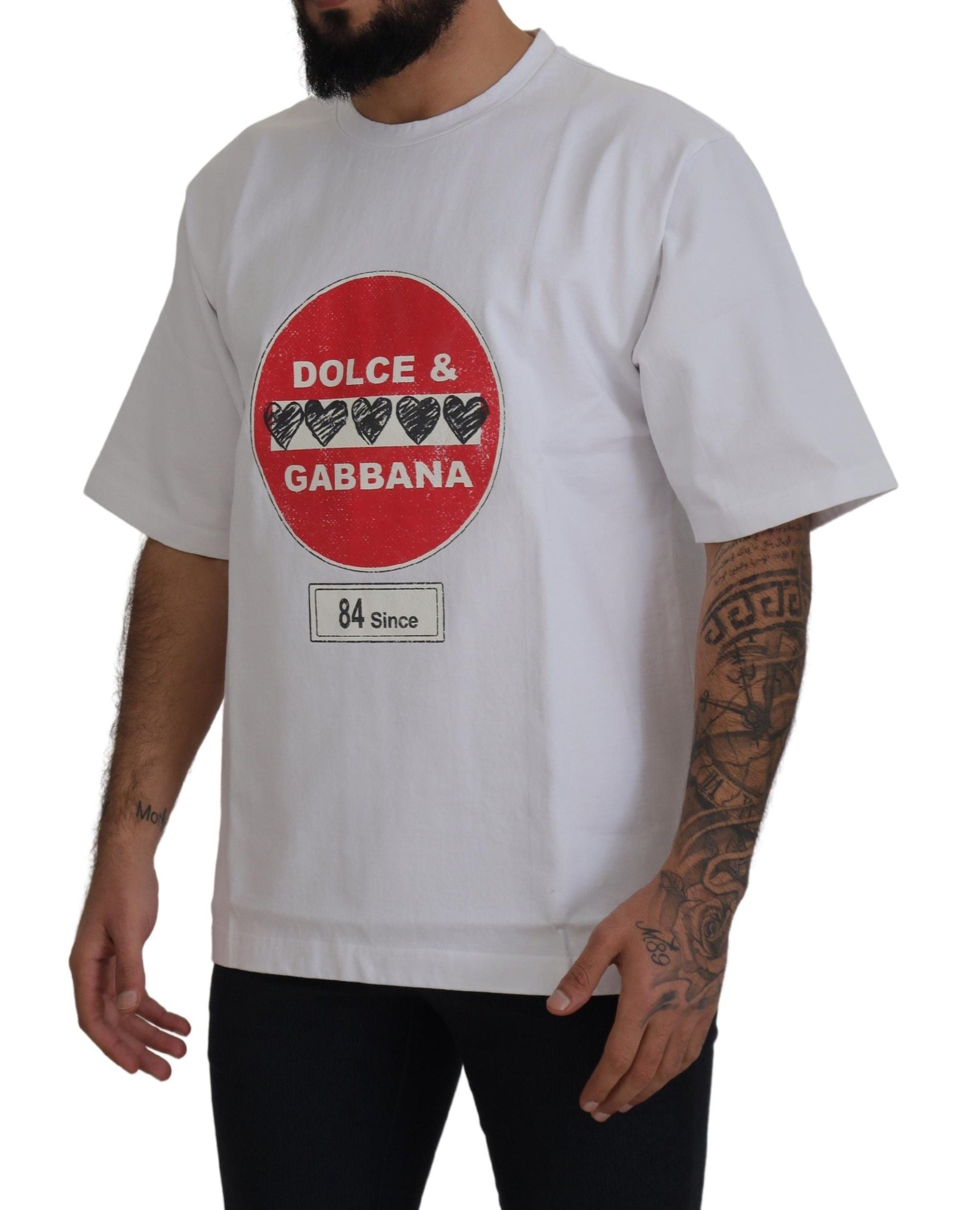 Dolce & Gabbana White Cupid Heart Cotton T-Shirt with Round Neck-2
