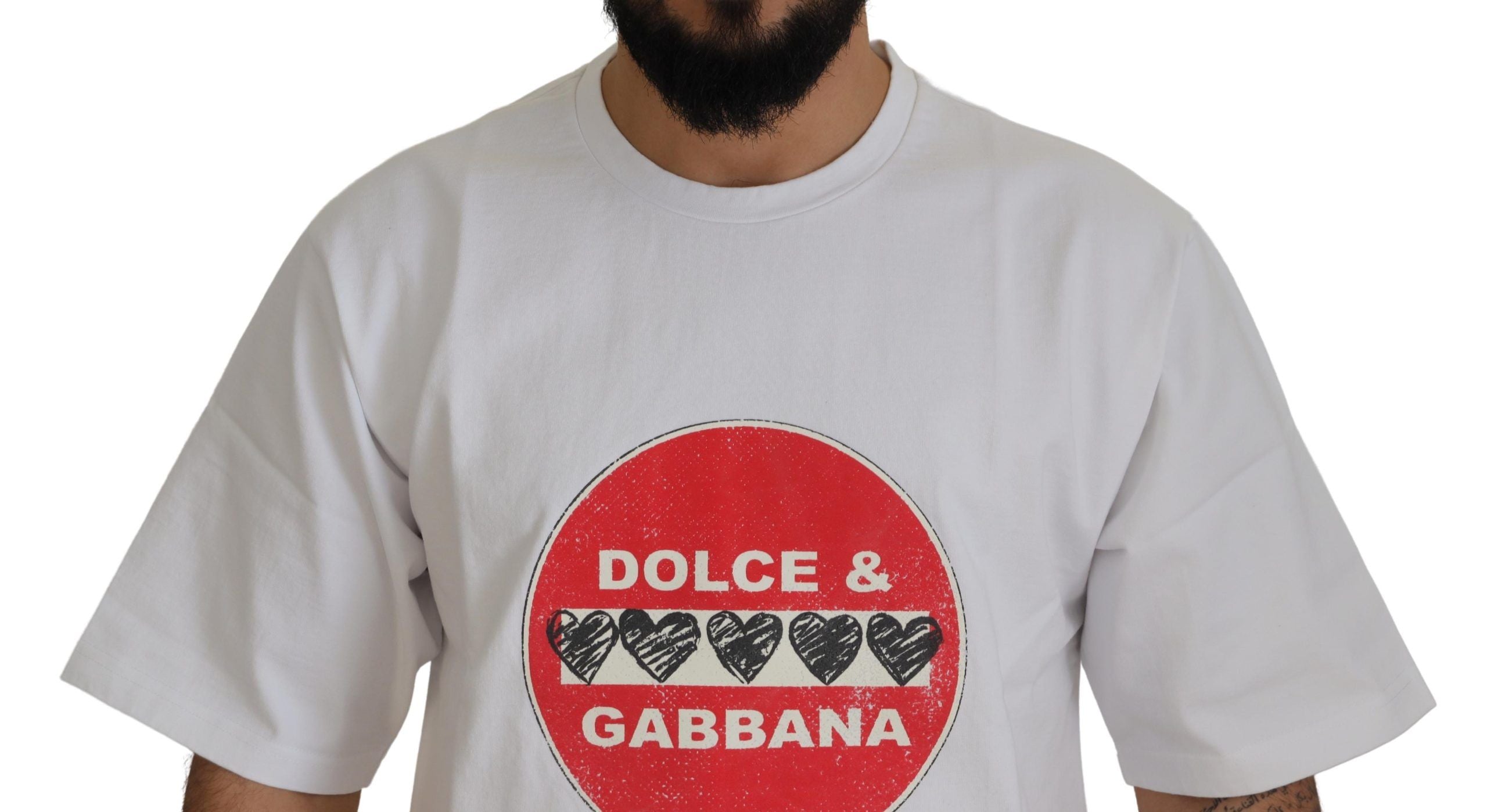 Dolce & Gabbana White Cupid Heart Cotton T-Shirt with Round Neck-4