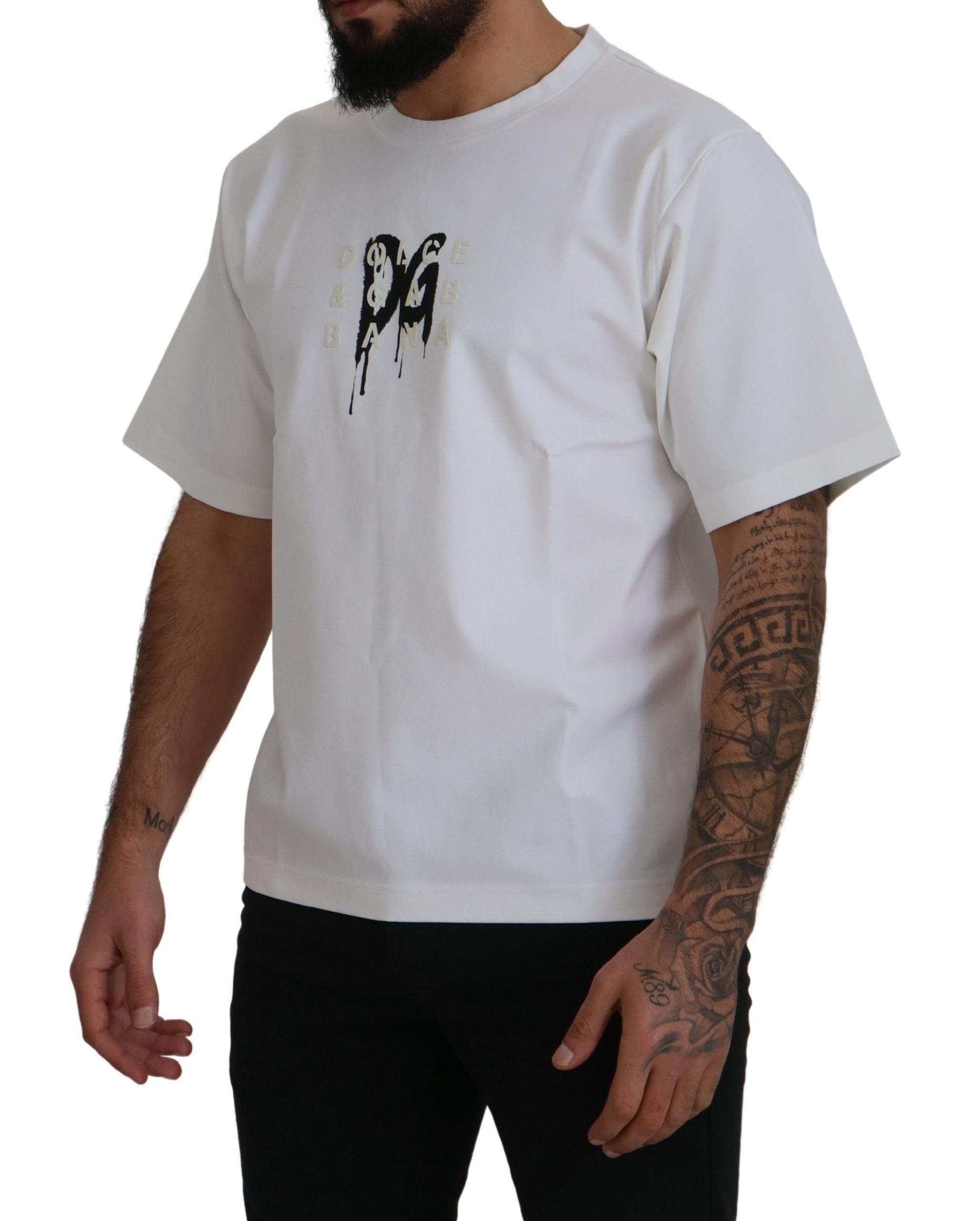 Dolce & Gabbana white cotton T-shirt with logo print and round neck-2