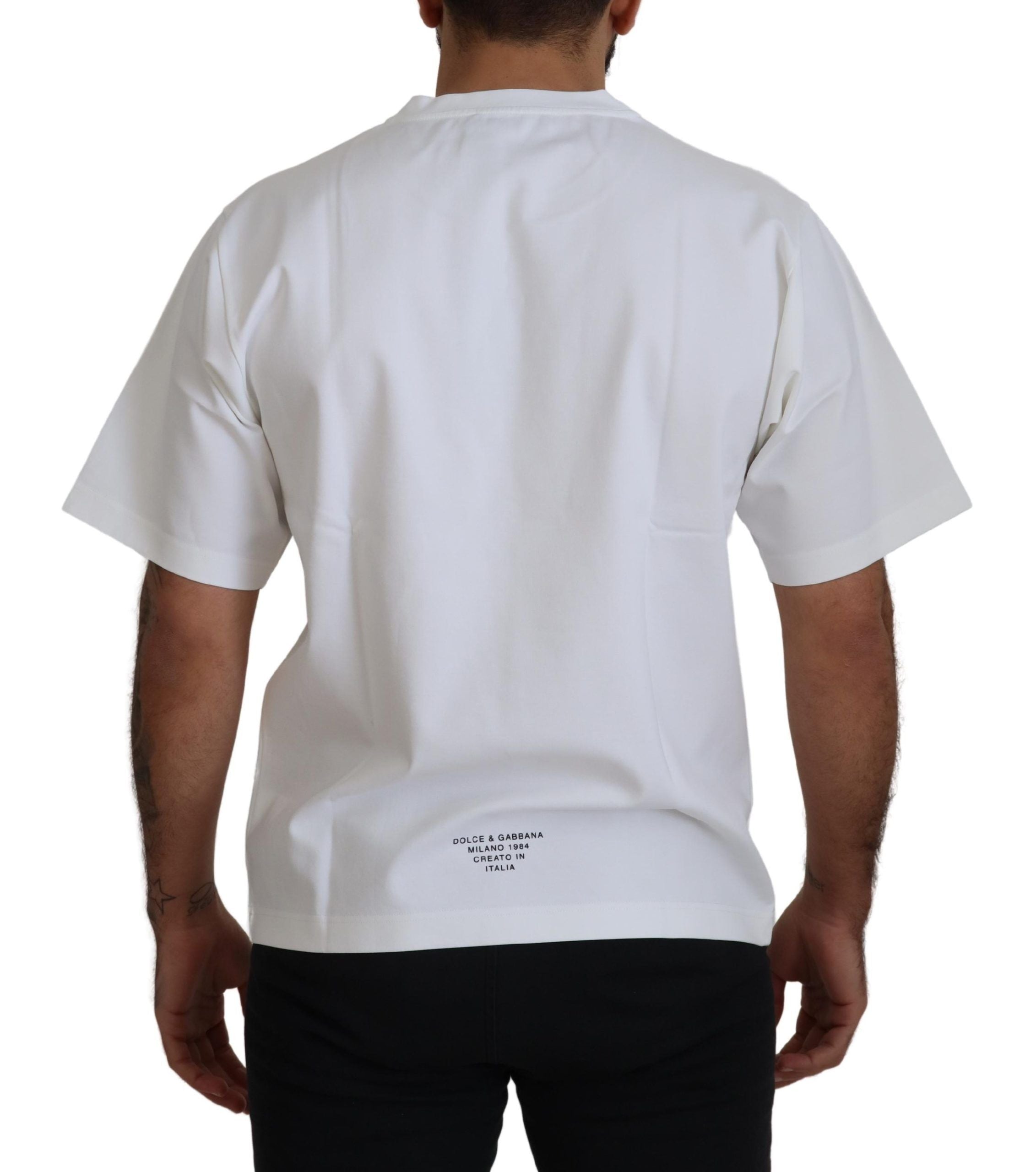 Dolce & Gabbana white cotton T-shirt with logo print and round neck-3
