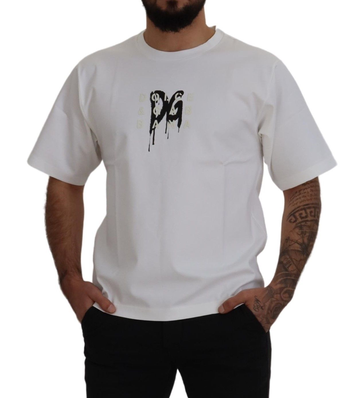 Dolce & Gabbana white cotton T-shirt with logo print and round neck-5