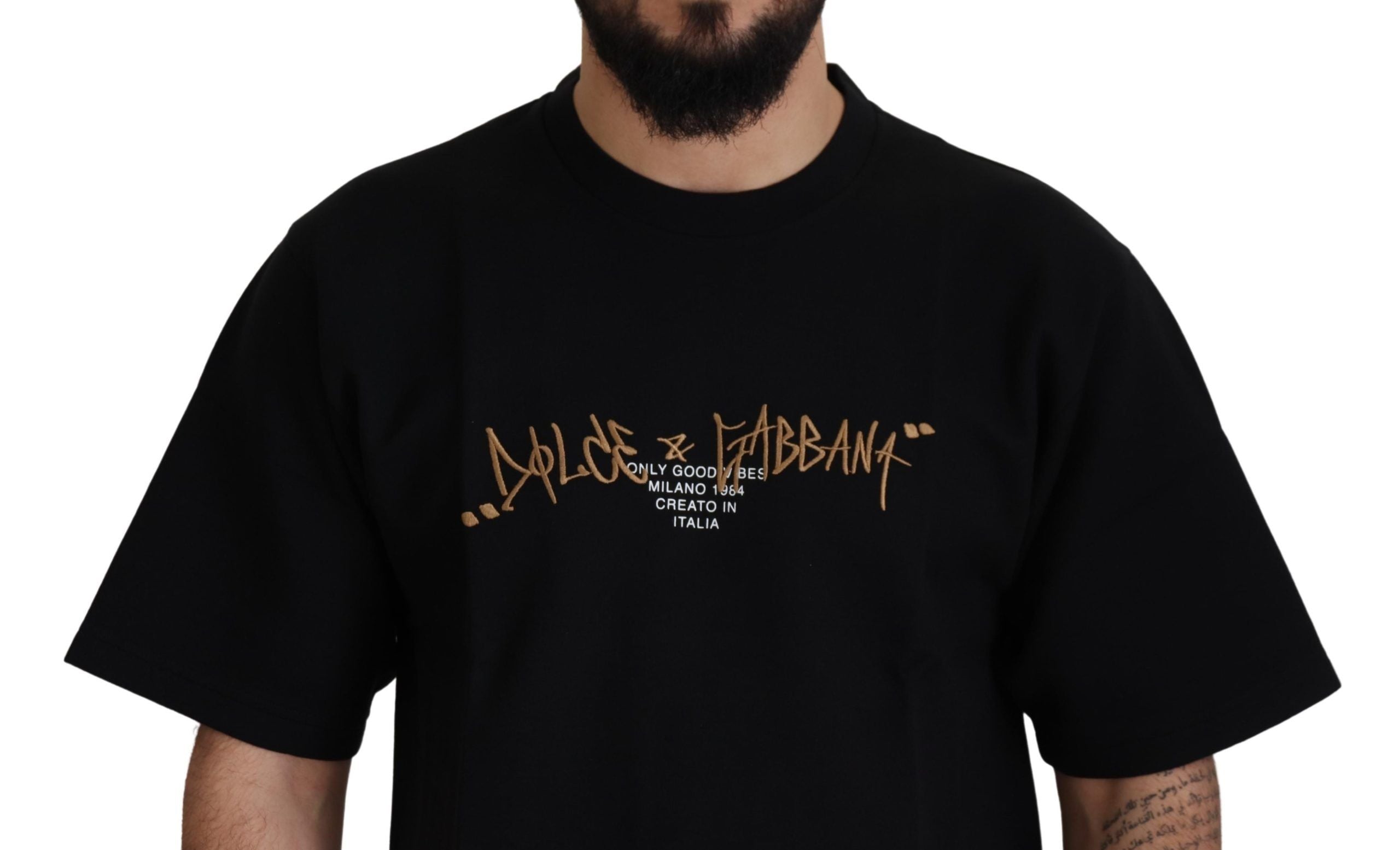 Dolce & Gabbana Black Logo T-Shirt in Cotton with Round Neck-3