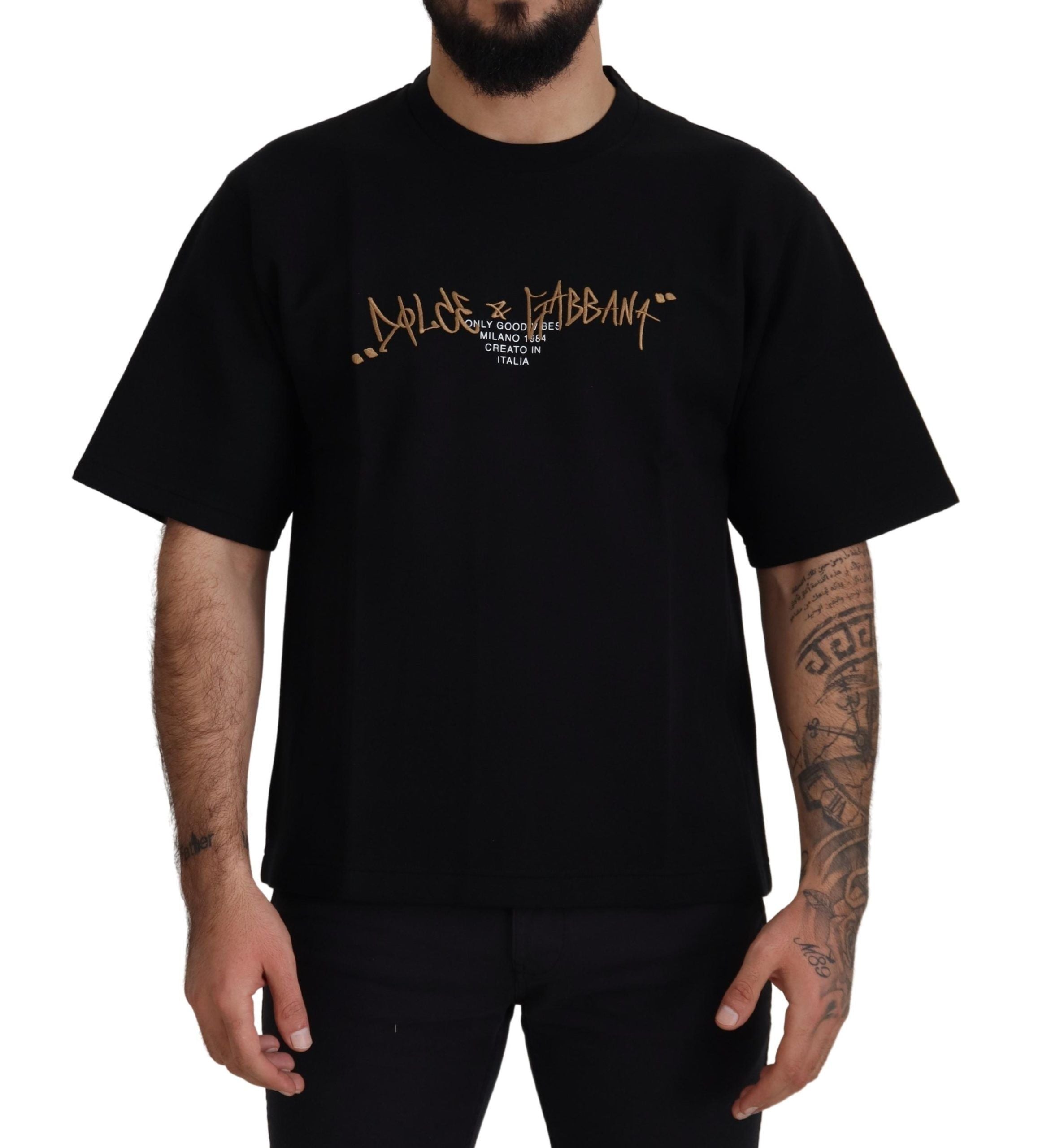 Dolce & Gabbana Black Logo T-Shirt in Cotton with Round Neck