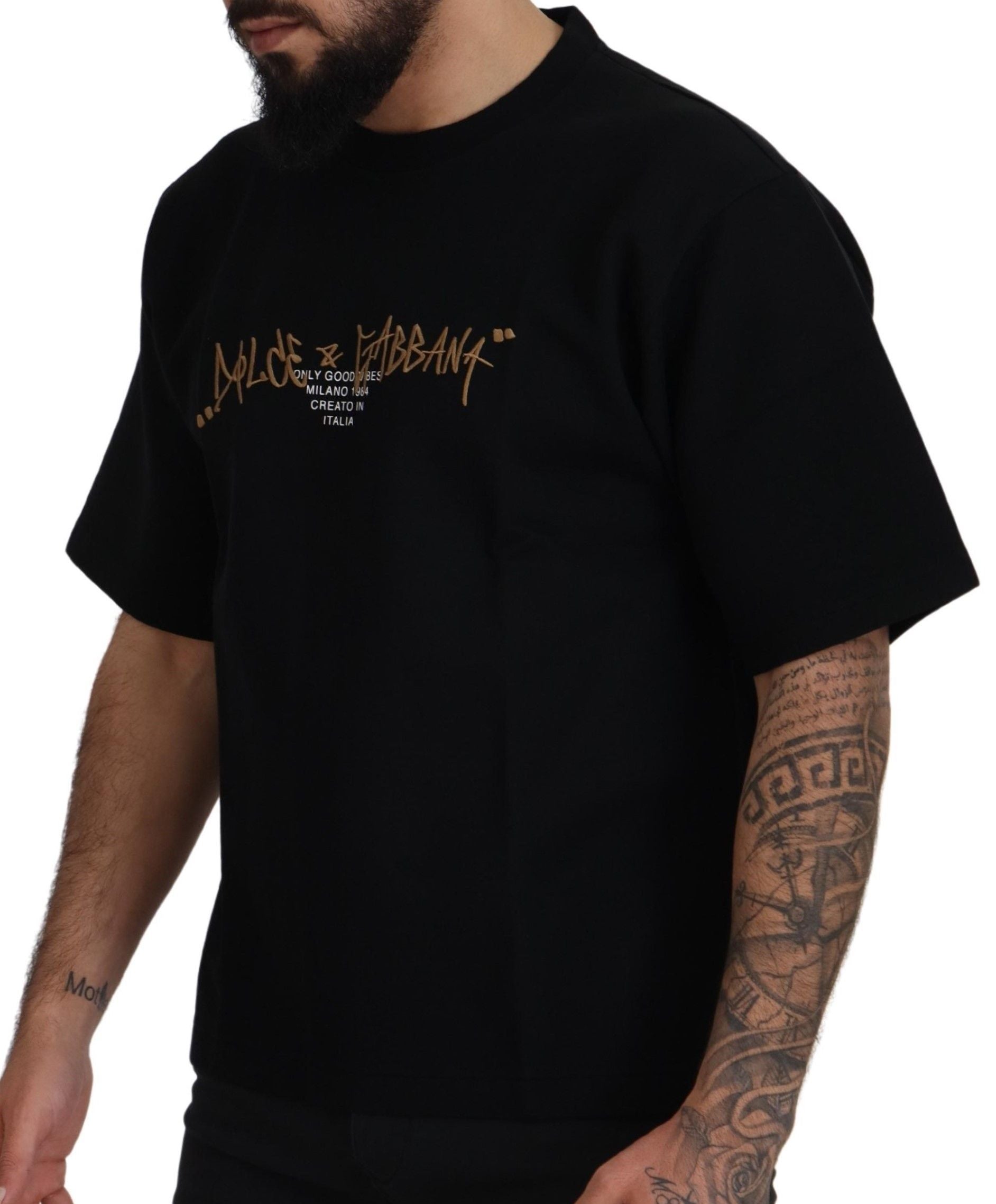 Dolce & Gabbana Black Logo T-Shirt in Cotton with Round Neck-5