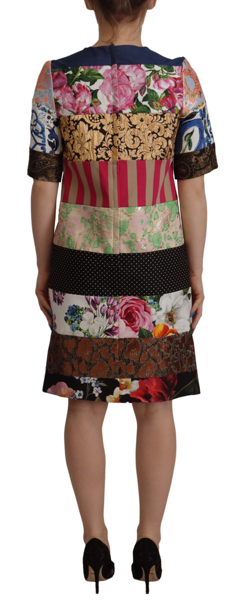 Dolce & Gabbana Multicolor Pachwork Floral Mantel Jaquard Minikleid-2