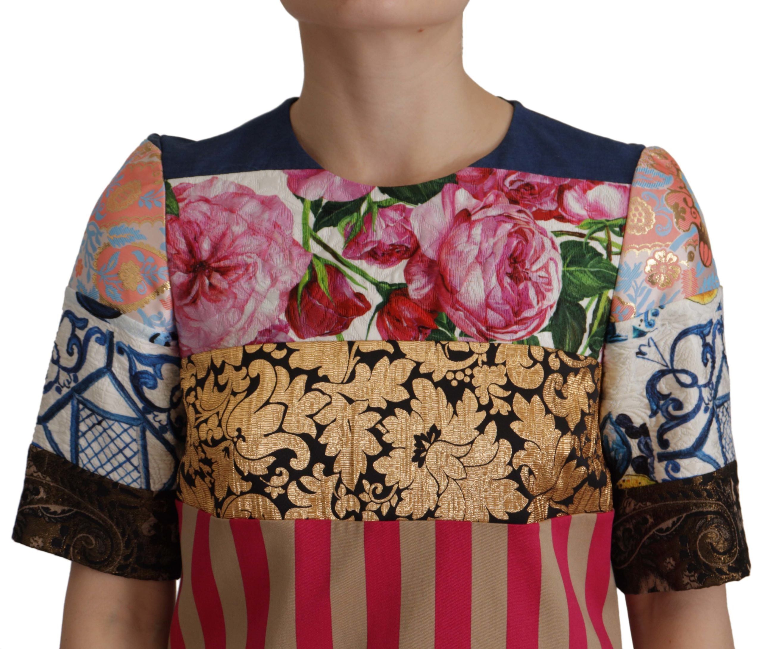 Dolce & Gabbana Multicolor Pachwork Floral Mantel Jaquard Minikleid-3