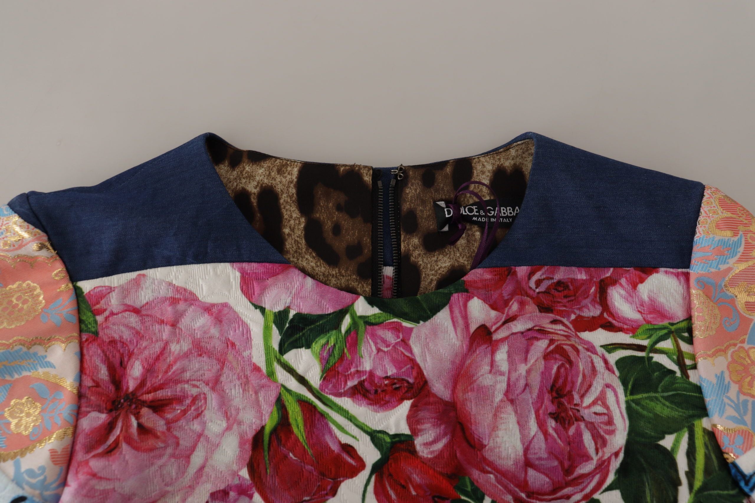 Dolce & Gabbana Multicolor Pachwork Floral Mantel Jaquard Minikleid-7