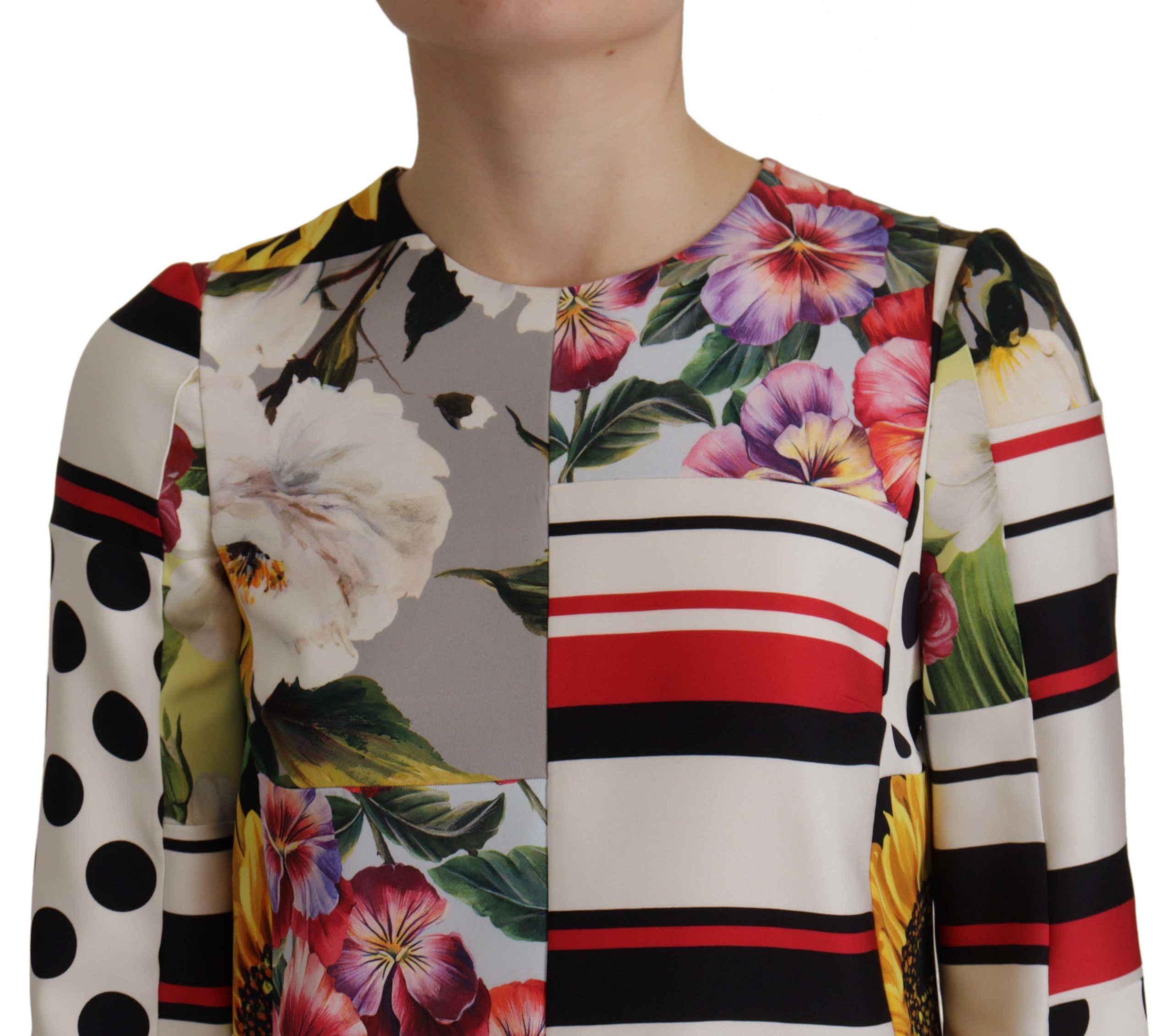Dolce & Gabbana Multicolor Charmeuse Floral Mantel Jaquard Pachwork Kleid-2