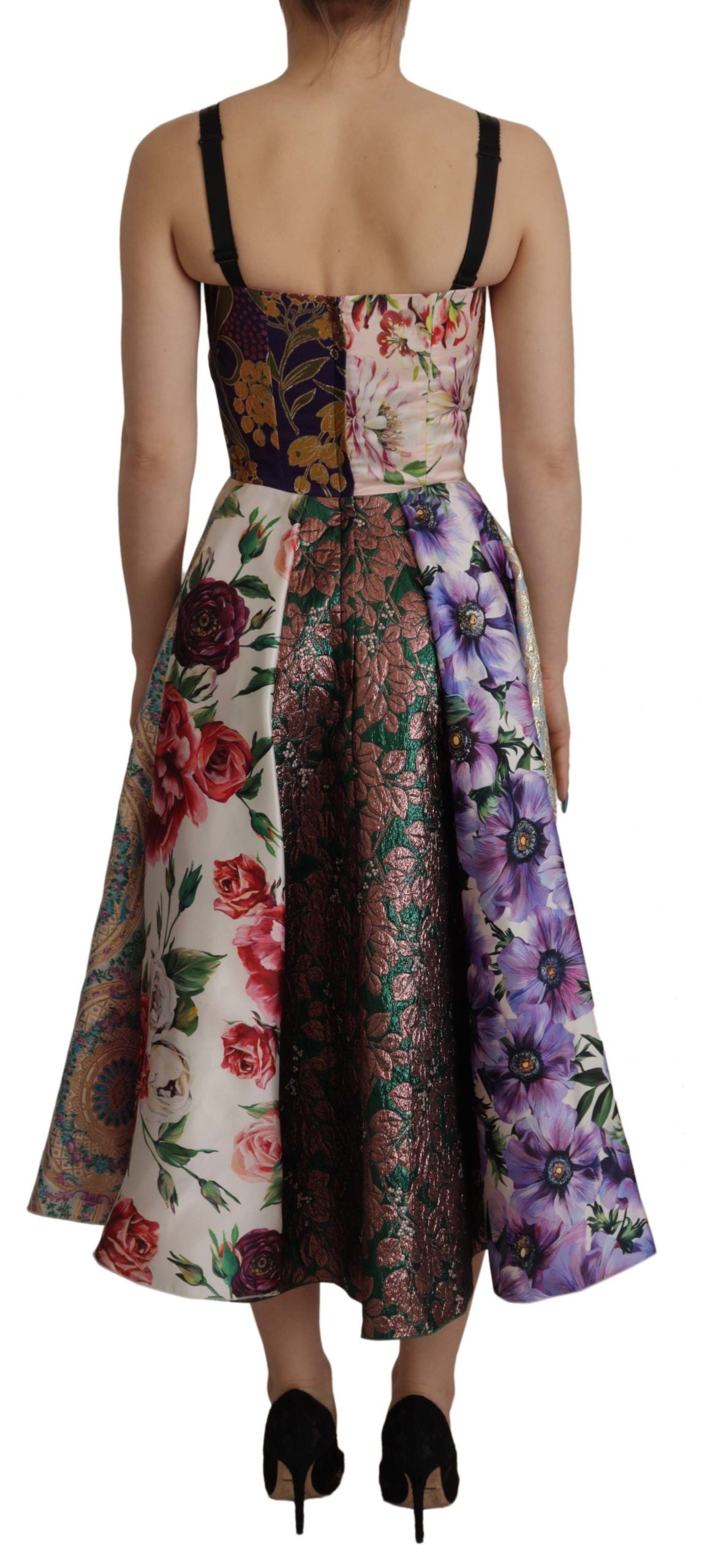 Dolce & Gabbana Dress Midi Patchwork Floral Jaquard Silk-2