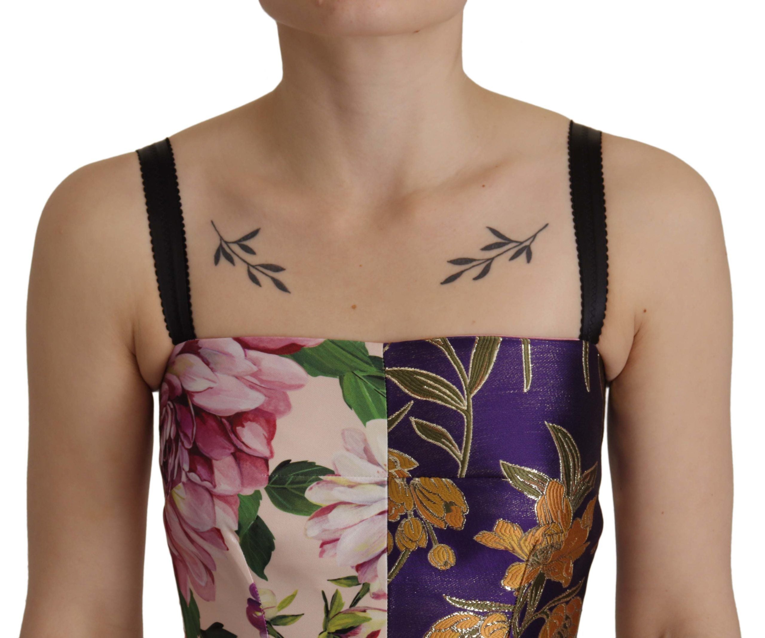 Dolce & Gabbana Dress Midi Patchwork Floral Jaquard Silk-4
