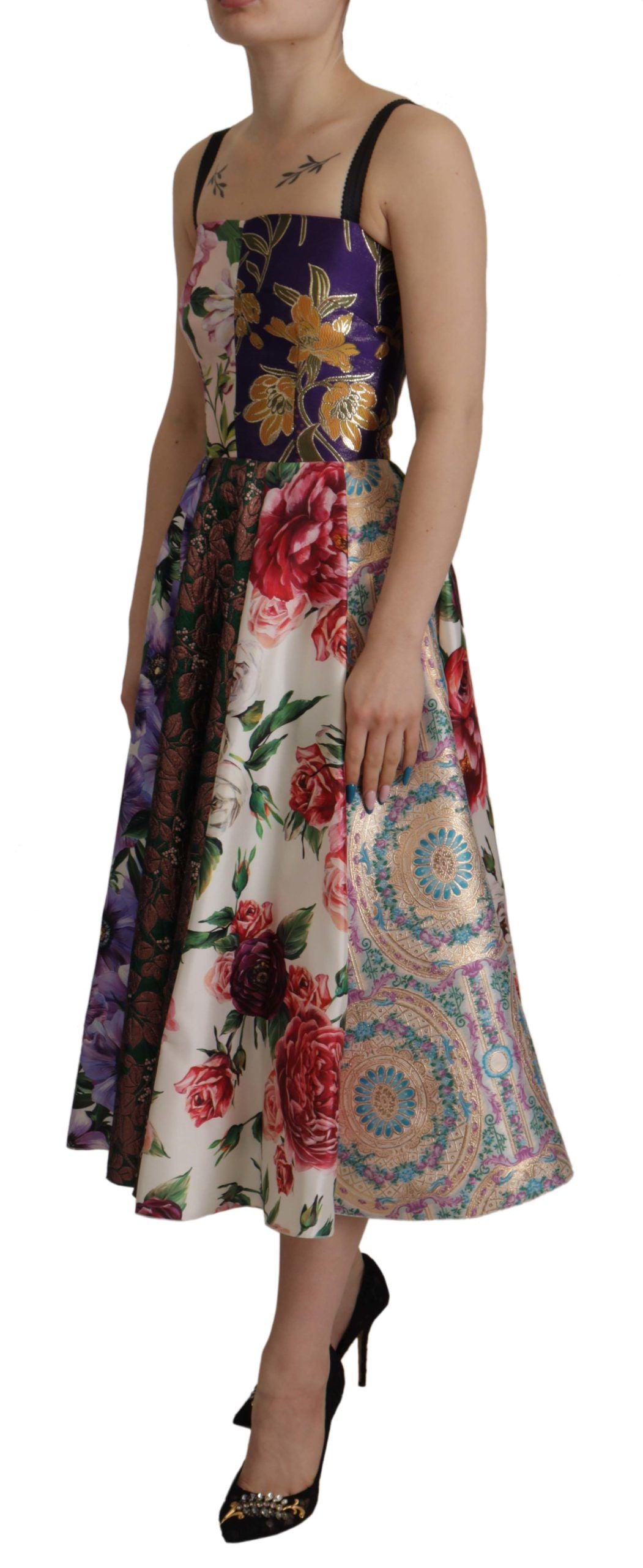 Dolce & Gabbana Dress Midi Patchwork Floral Jaquard Silk-3