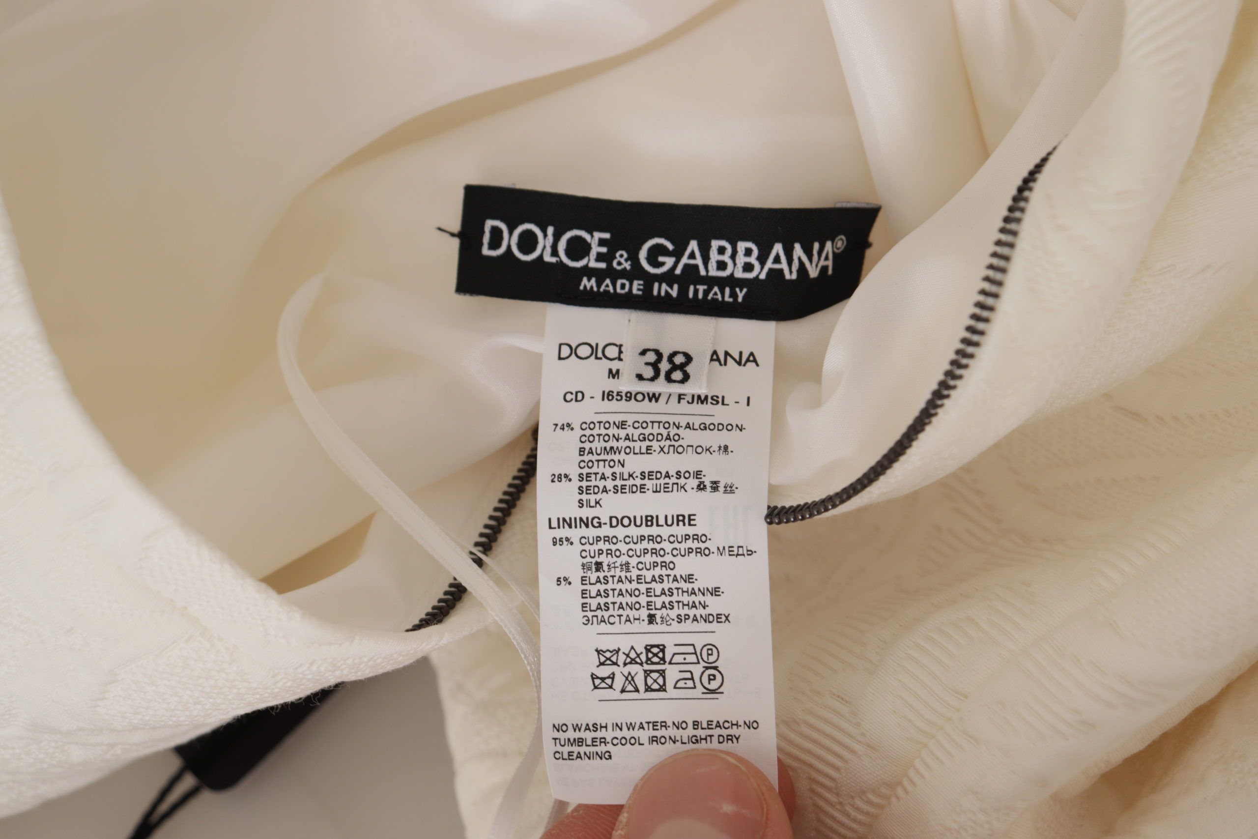Dolce & Gabbana White Jacquard Midi Dress with Floral Pattern and Brocade Trim-7