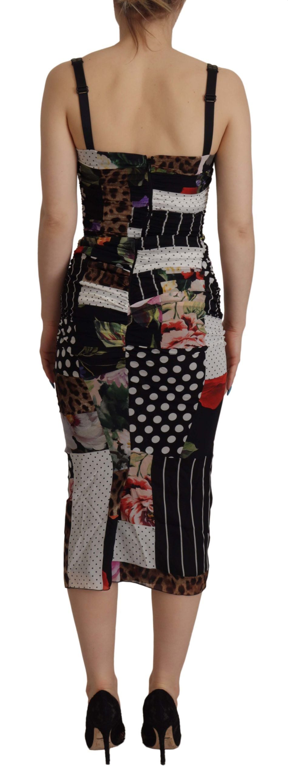 Body midi de seda con estampado de leopardo y patchwork multicolor de Dolce & Gabbana con estampado floral-3