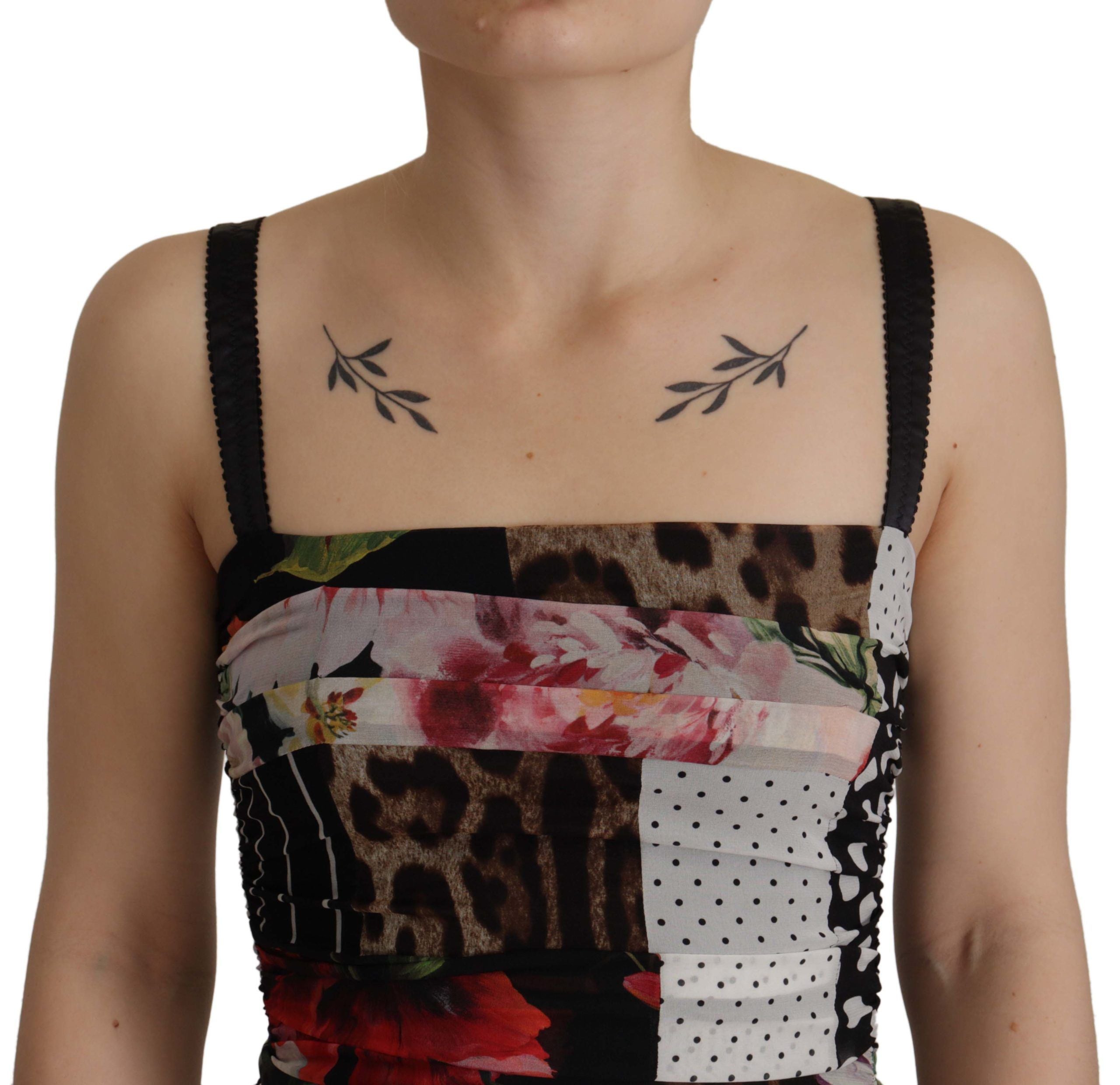 Body midi de seda con estampado de leopardo y patchwork multicolor de Dolce & Gabbana con estampado floral-4