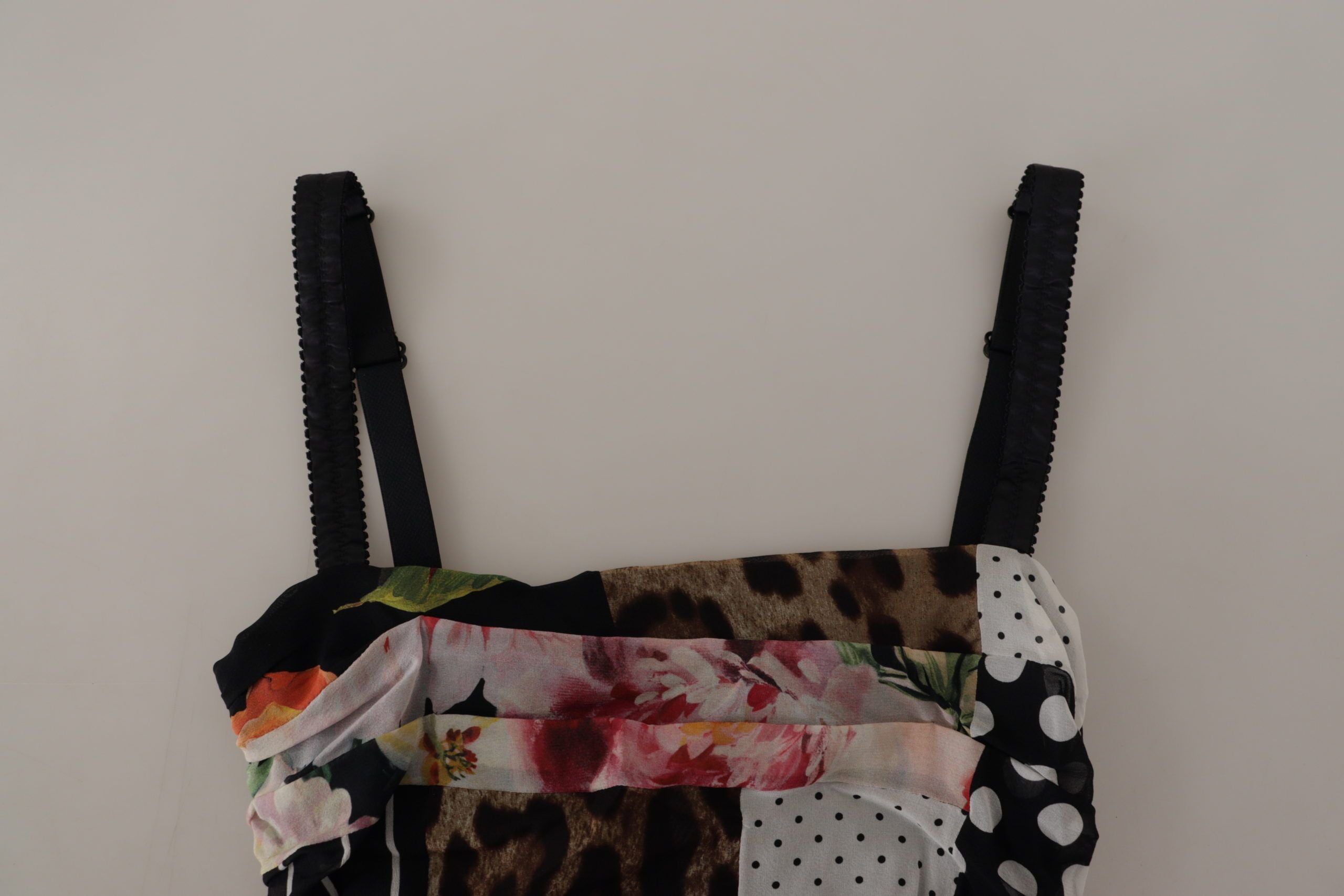 Body midi de seda con estampado de leopardo y patchwork multicolor de Dolce & Gabbana con estampado floral-5