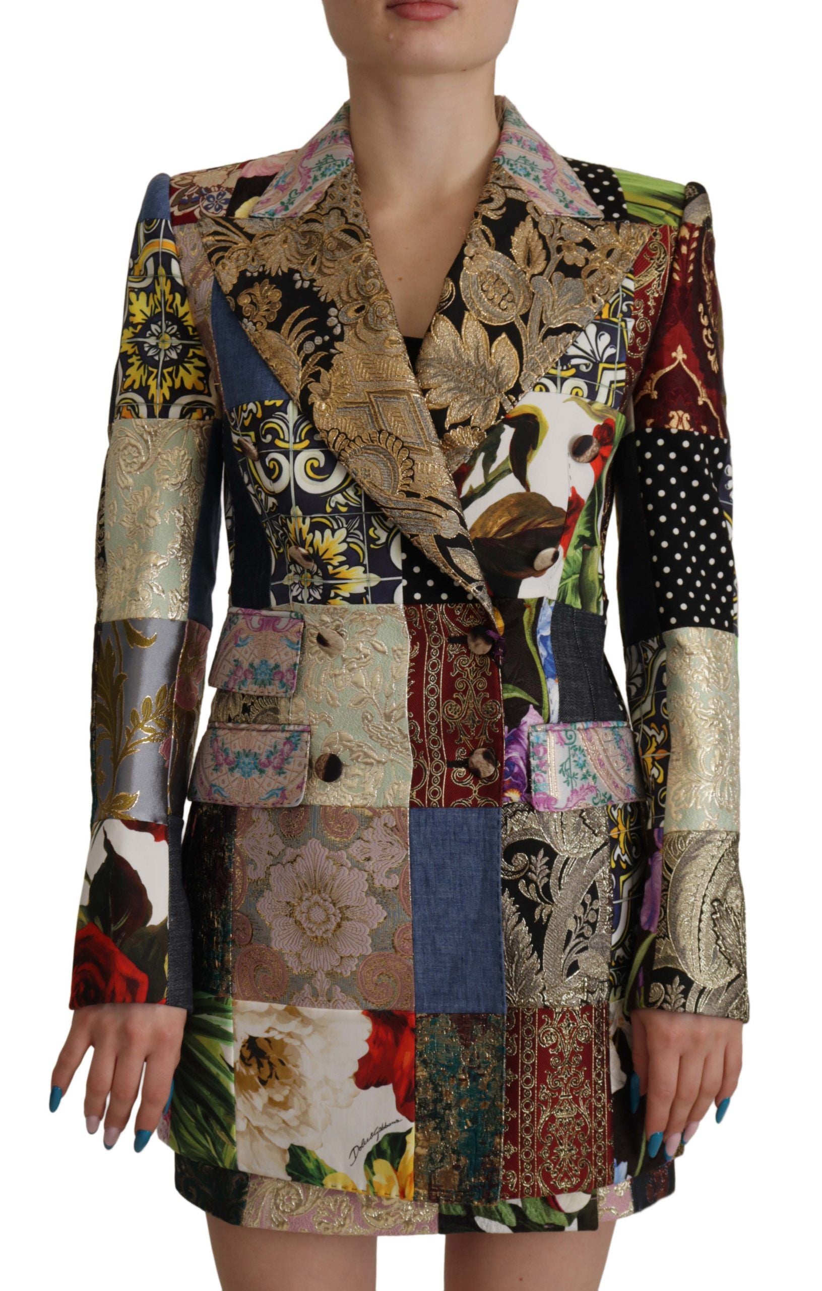 Dolce & Gabbana Multicolored Double-Breasted Jacquard Patchwork Blazer Jacket