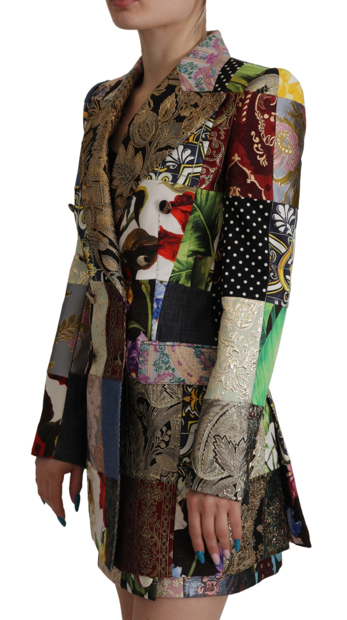Dolce & Gabbana Multicolored Double-Breasted Jacquard Patchwork Blazer Jacket-3