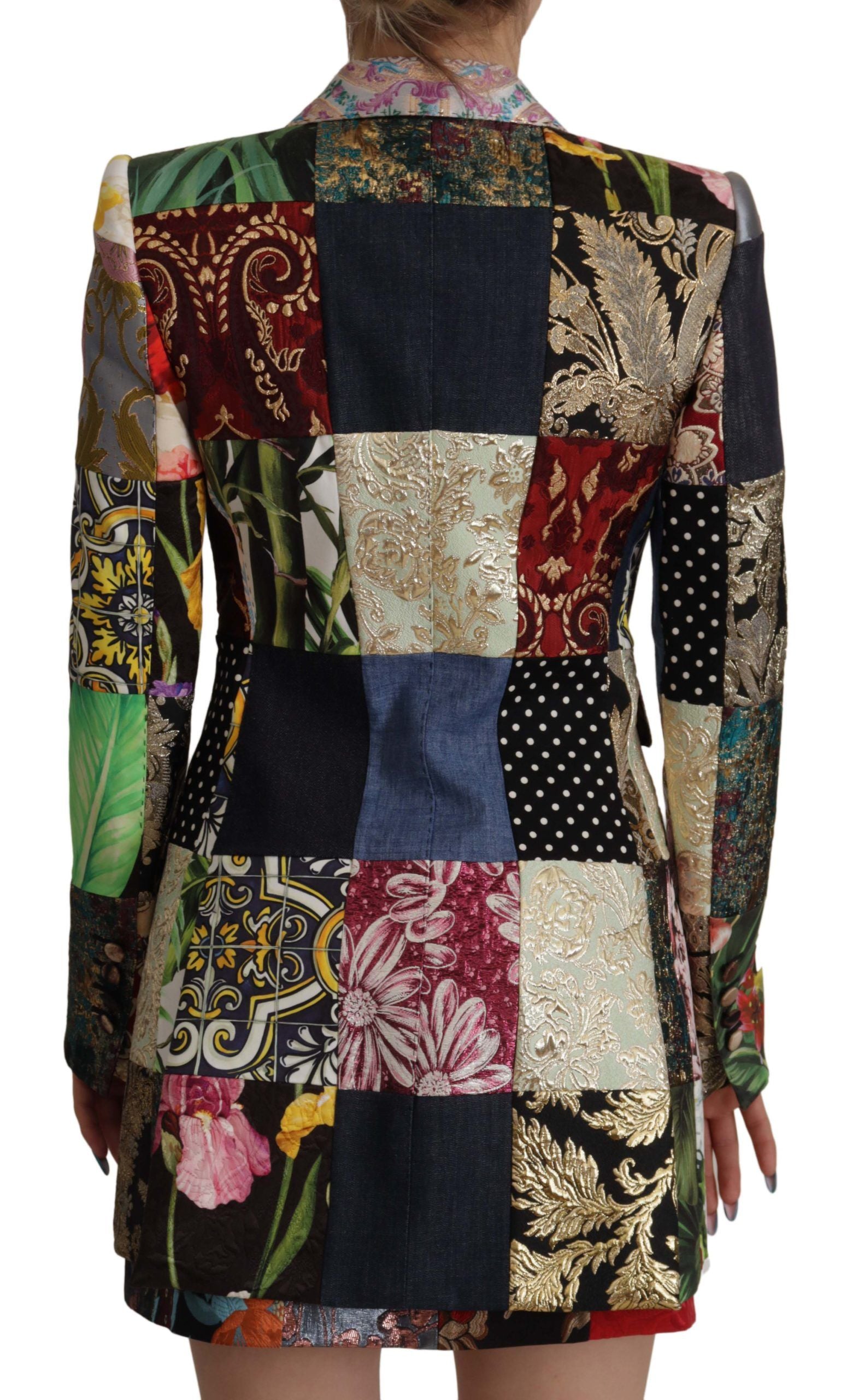 Dolce & Gabbana Multicolored Double-Breasted Jacquard Patchwork Blazer Jacket-4