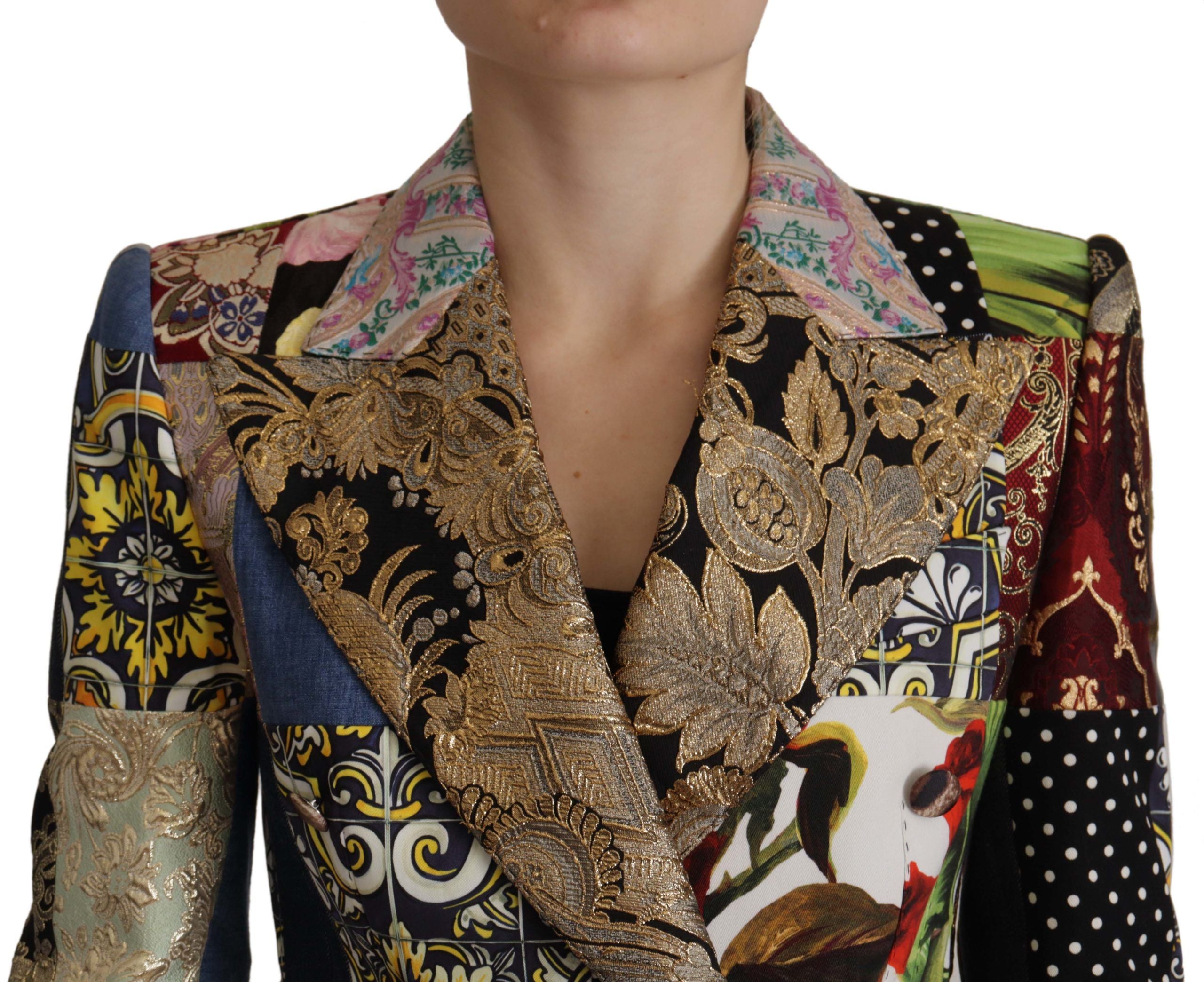 Dolce & Gabbana Multicolored Double-Breasted Jacquard Patchwork Blazer Jacket-5