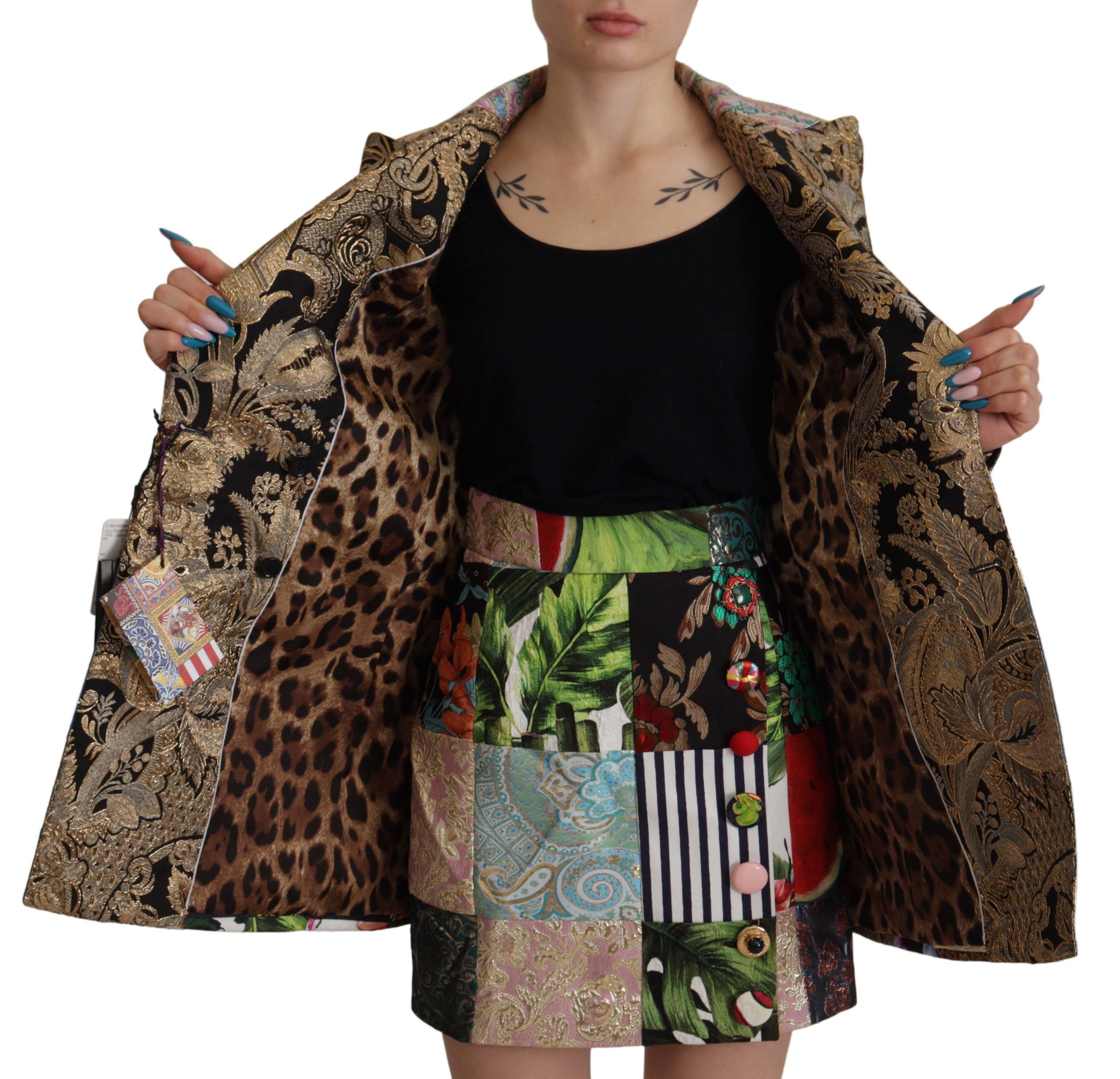 Dolce & Gabbana Multicolored Double-Breasted Jacquard Patchwork Blazer Jacket-2