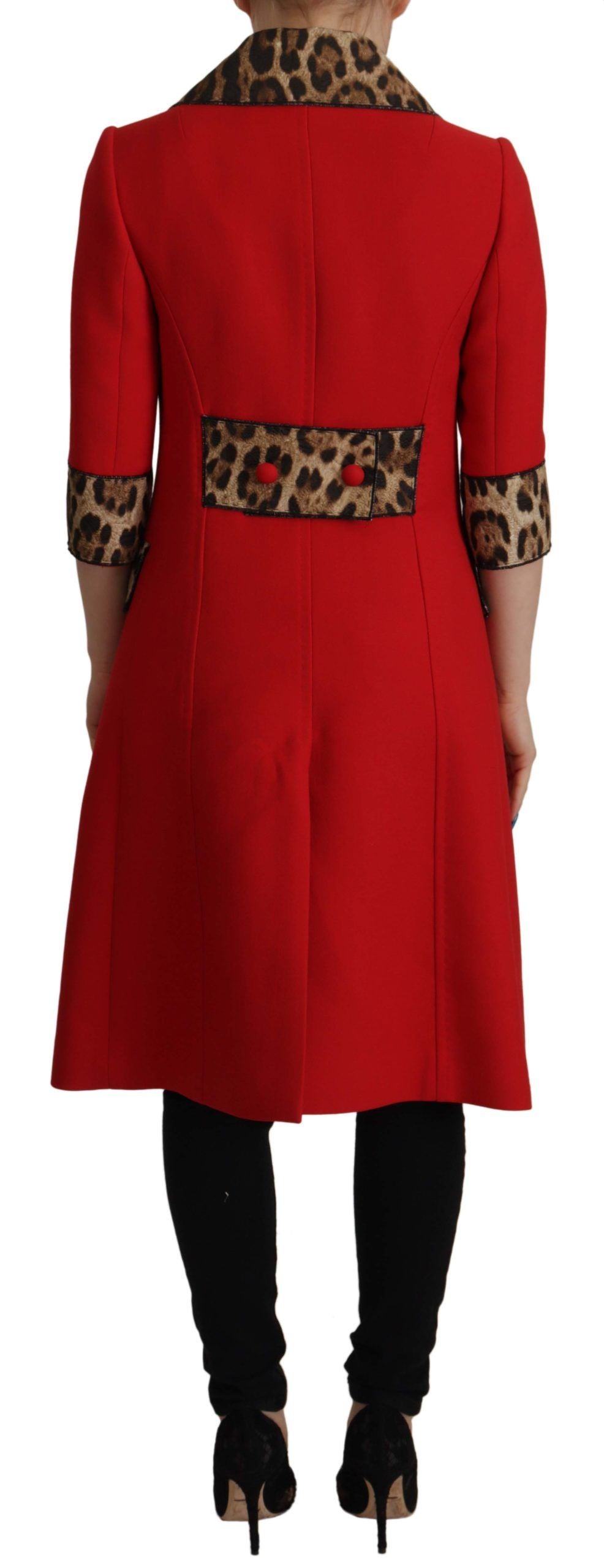 Dolce & Gabbana wool trench coat jacket with red leopard print-3