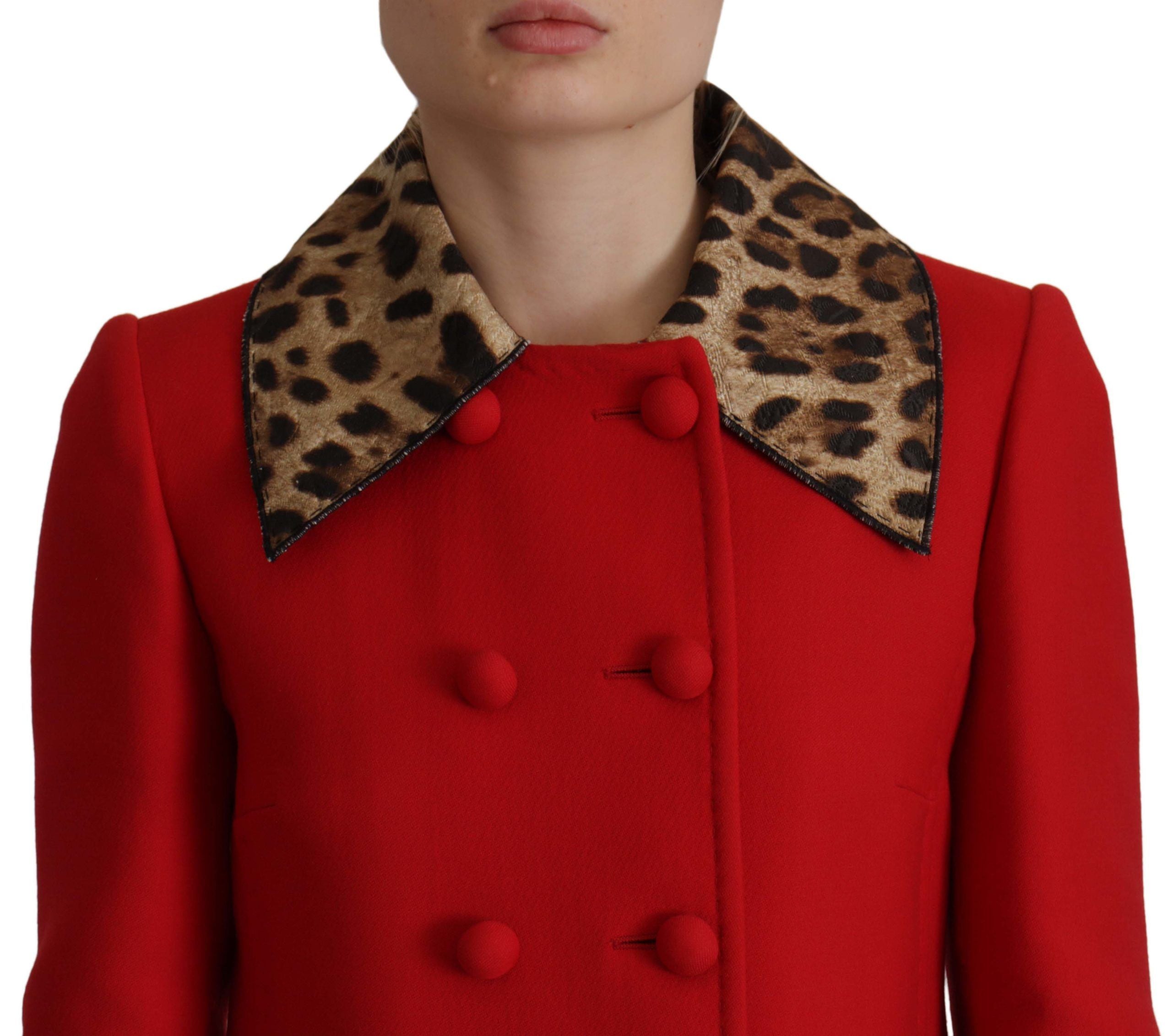 Dolce & Gabbana wool trench coat jacket with red leopard print-4