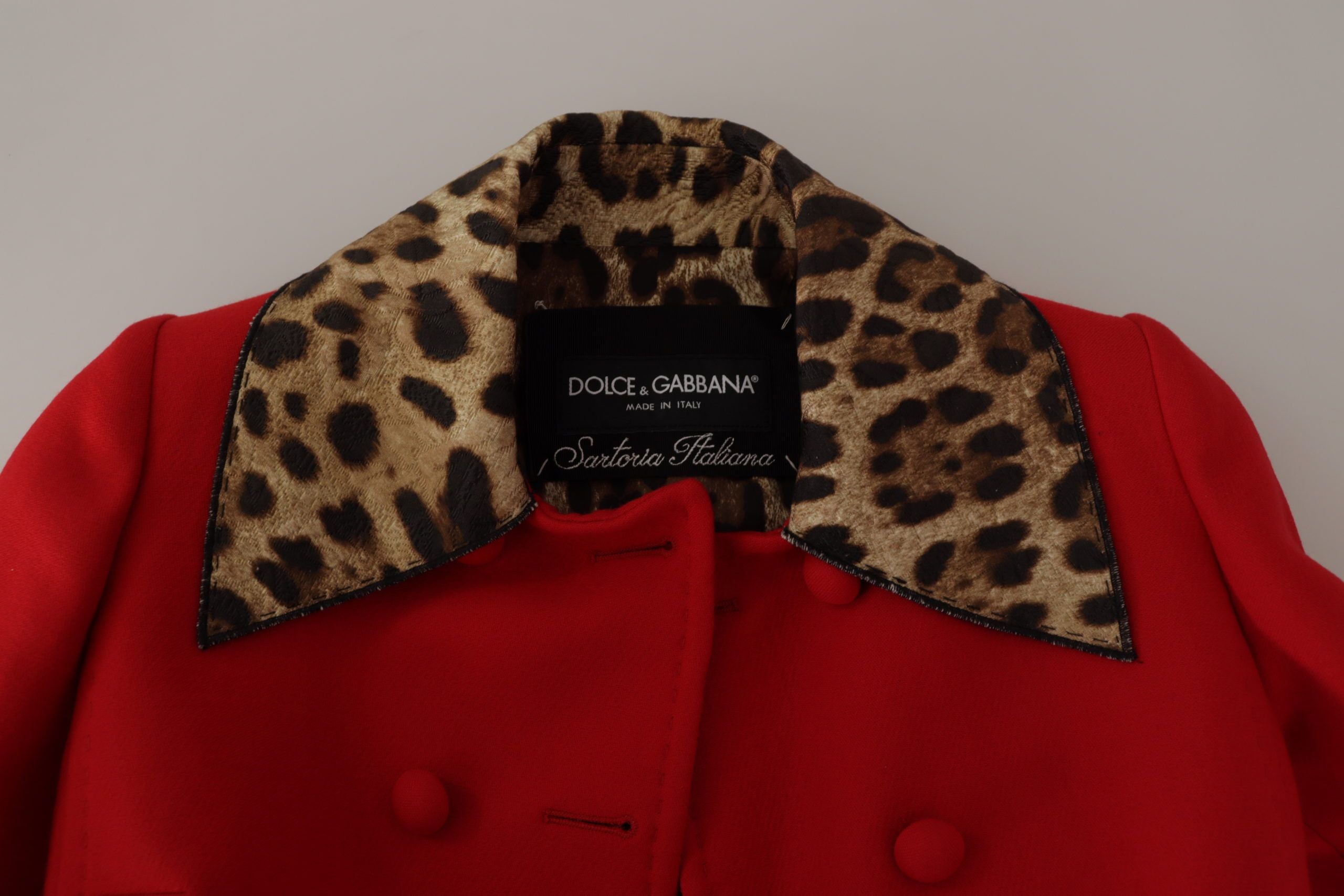 Dolce & Gabbana wool trench coat jacket with red leopard print-5